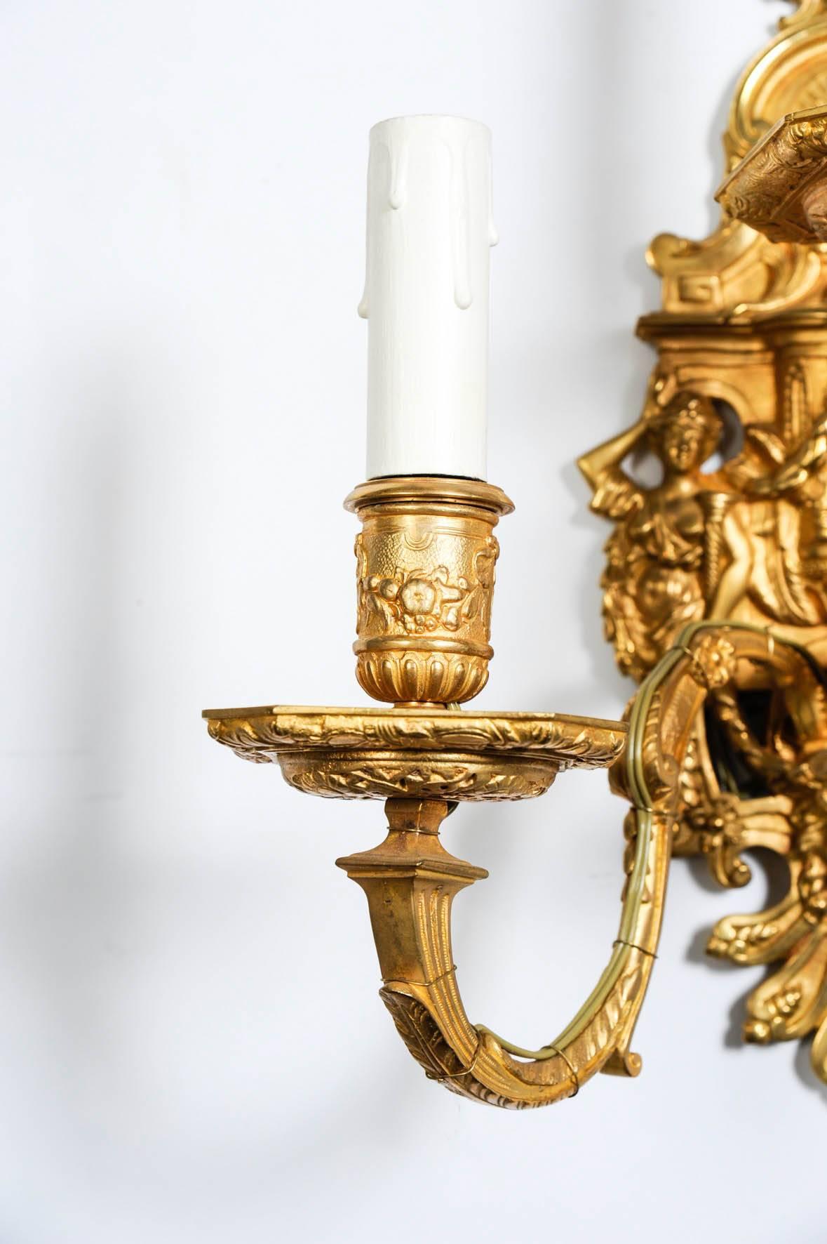 French Rare Set of Four Louis XIV Bronze Sconces For Sale