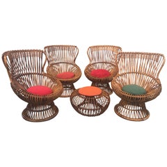 Rare Set of Four "Margherita" Chairs and Ottoman by Franco Albini