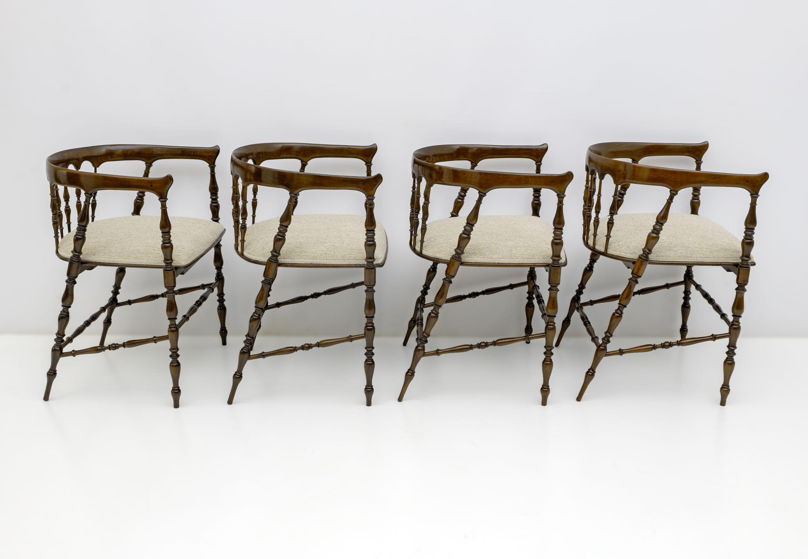 Mid-Century Modern Rare Set of Four Mid-century Modern Italian Chiavari Cockpit Dinning Chairs, 50s