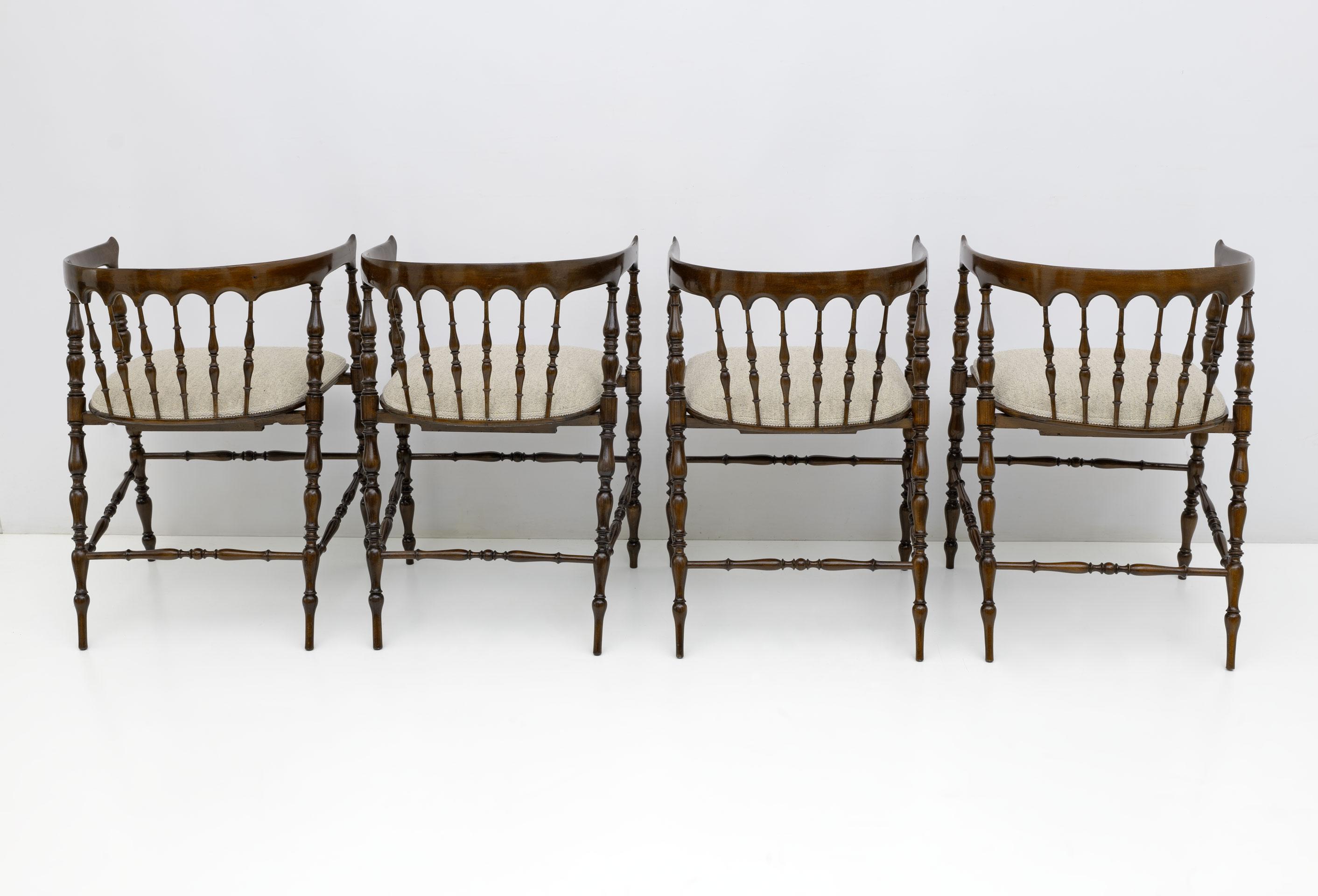 Mid-20th Century Rare Set of Four Mid-century Modern Italian Chiavari Cockpit Dinning Chairs, 50s