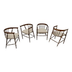Rare Set of Four Mid-century Modern Italian Chiavari Cockpit Dinning Chairs, 50s