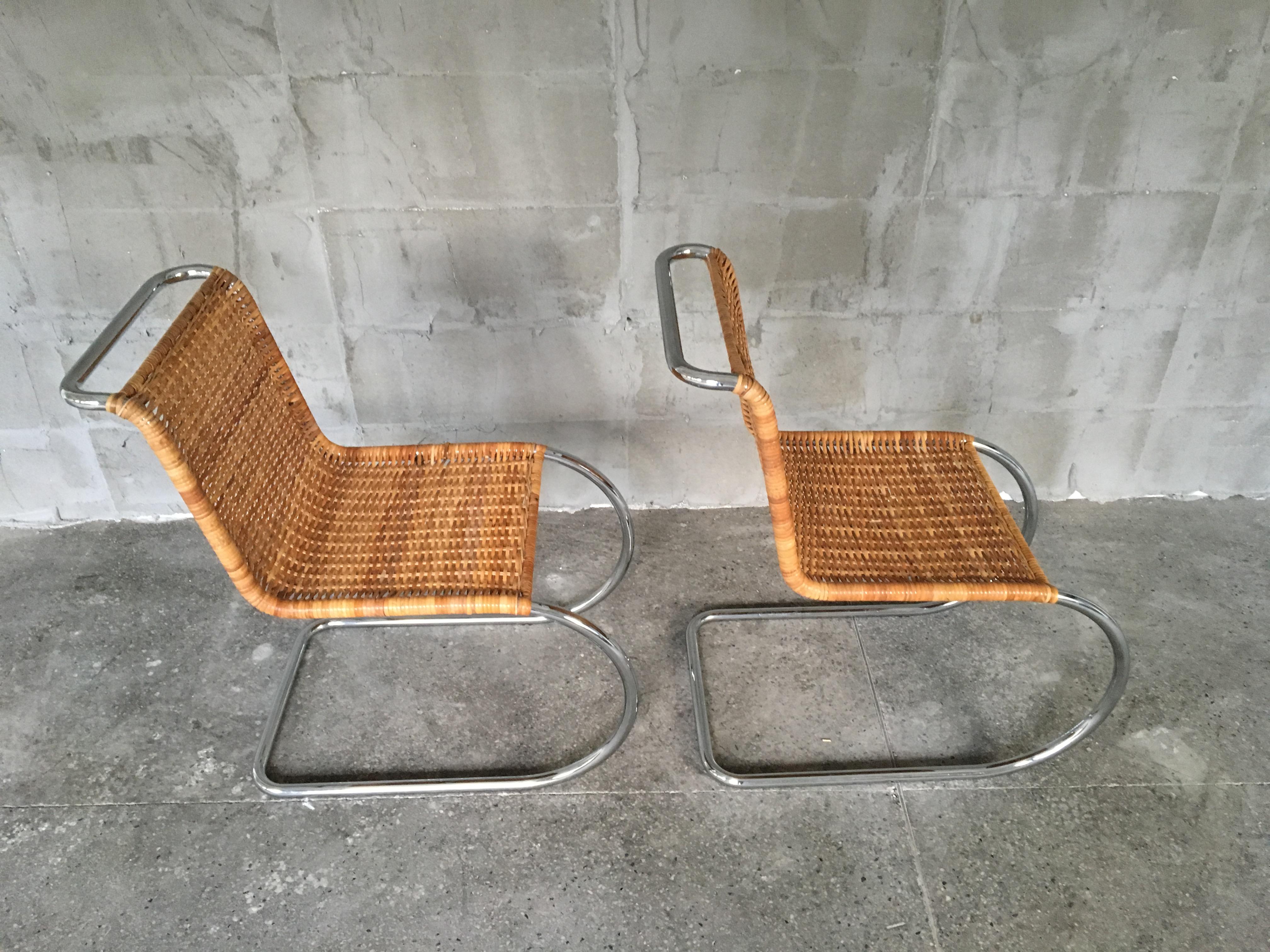 Rare Set of Four Mies van der Rohe Rattan and Chrome MR10 Chairs For Sale 5