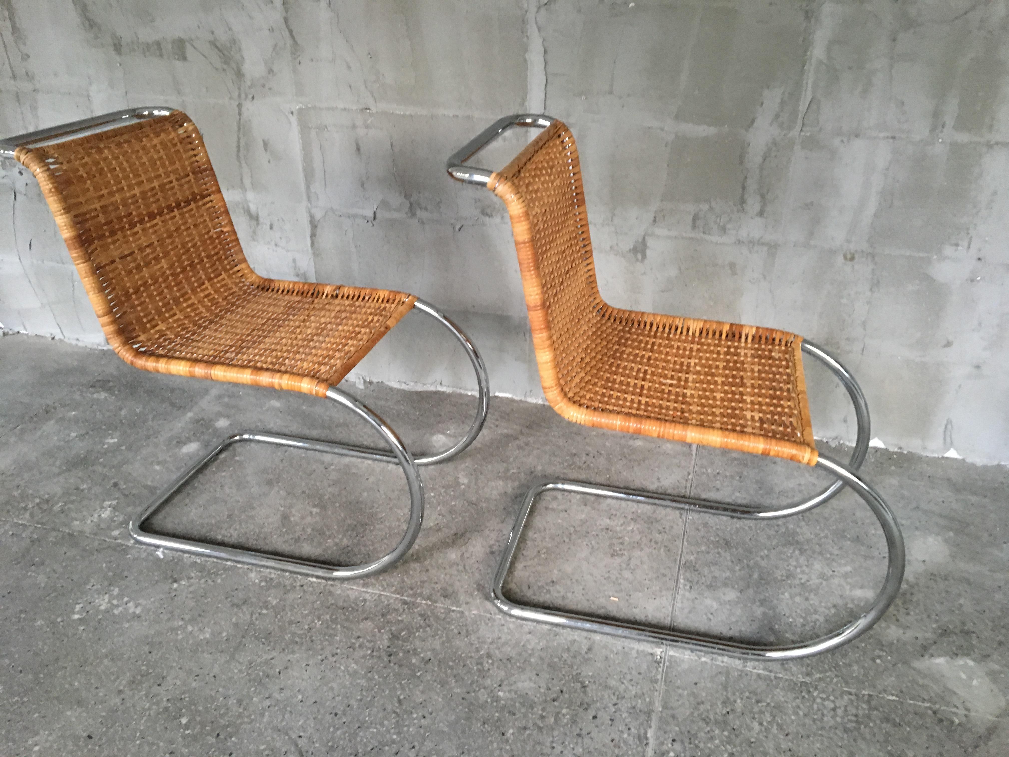 Rare Set of Four Mies van der Rohe Rattan and Chrome MR10 Chairs For Sale 6