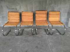 Rare Set of Four Mies van der Rohe Rattan and Chrome MR10 Chairs