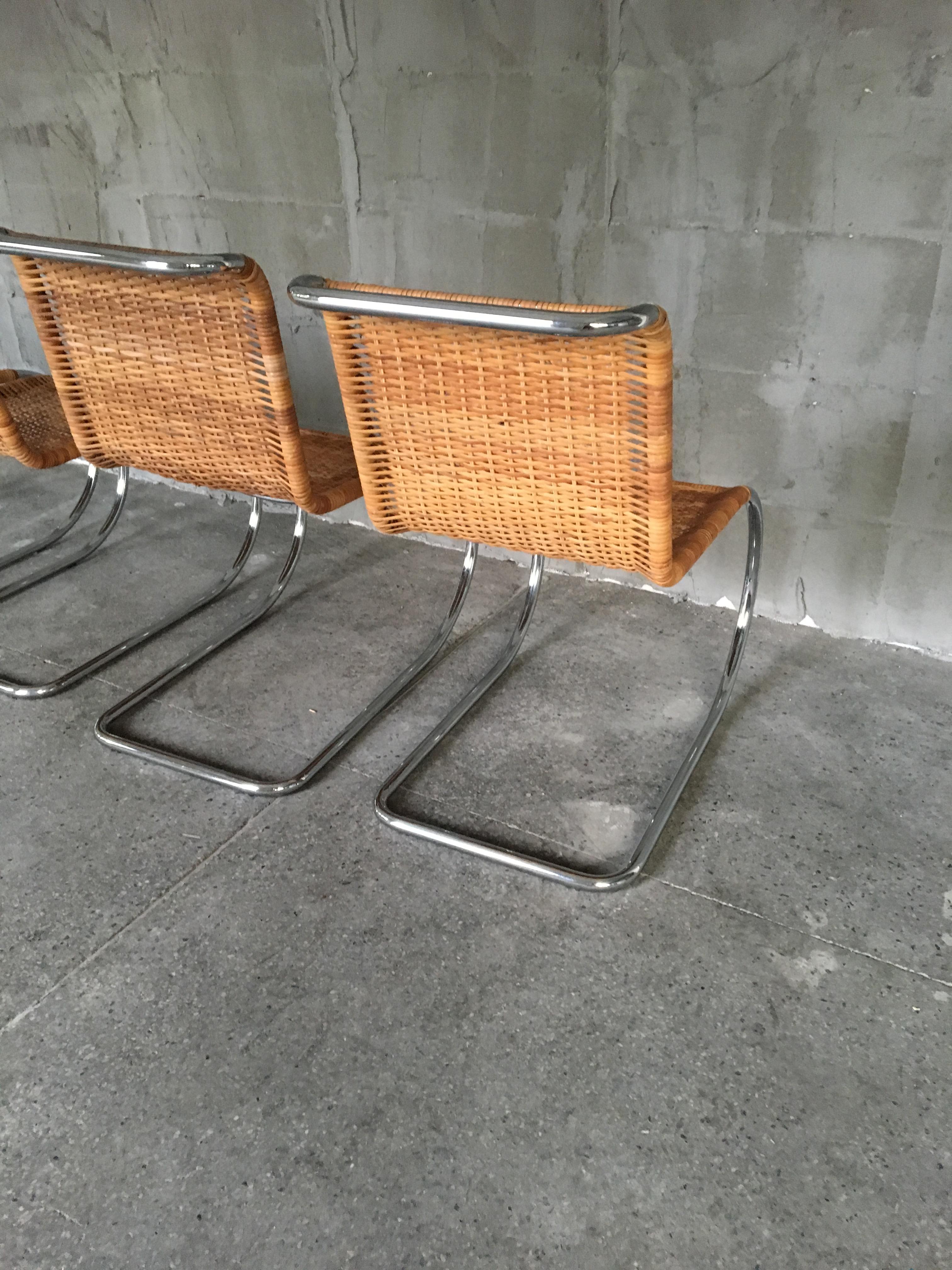 Rare Set of Four Mies van der Rohe Rattan and Chrome MR10 Chairs For Sale 2