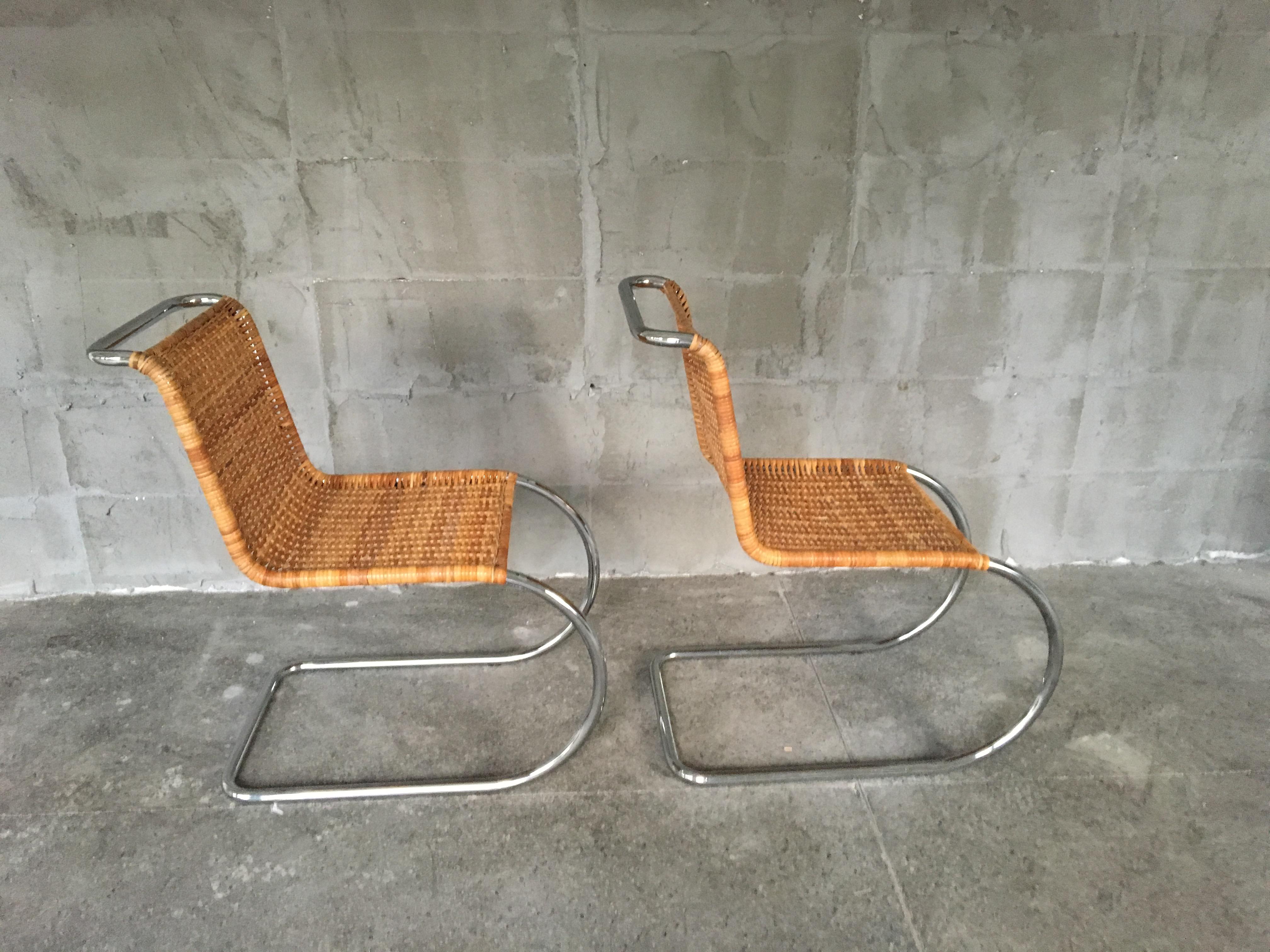 Rare Set of Four Mies van der Rohe Rattan and Chrome MR10 Chairs For Sale 3