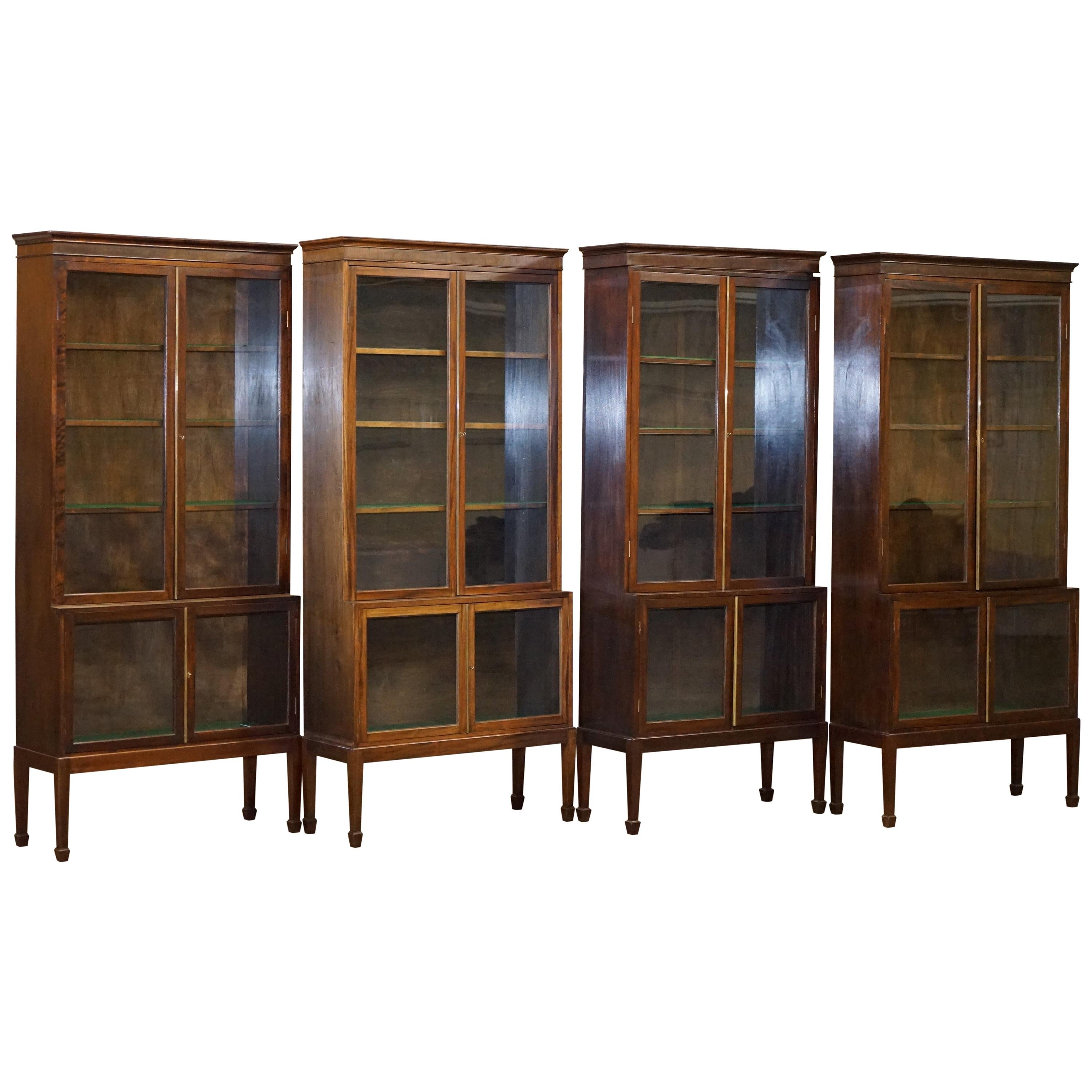 Rare Set of Four Oxford Library Victorian Bookcases in Hardwood 412cm Wide