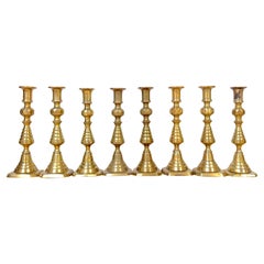 Rare Set of Four Pair 19th C English Brass Sculptural Beehive Candlesticks