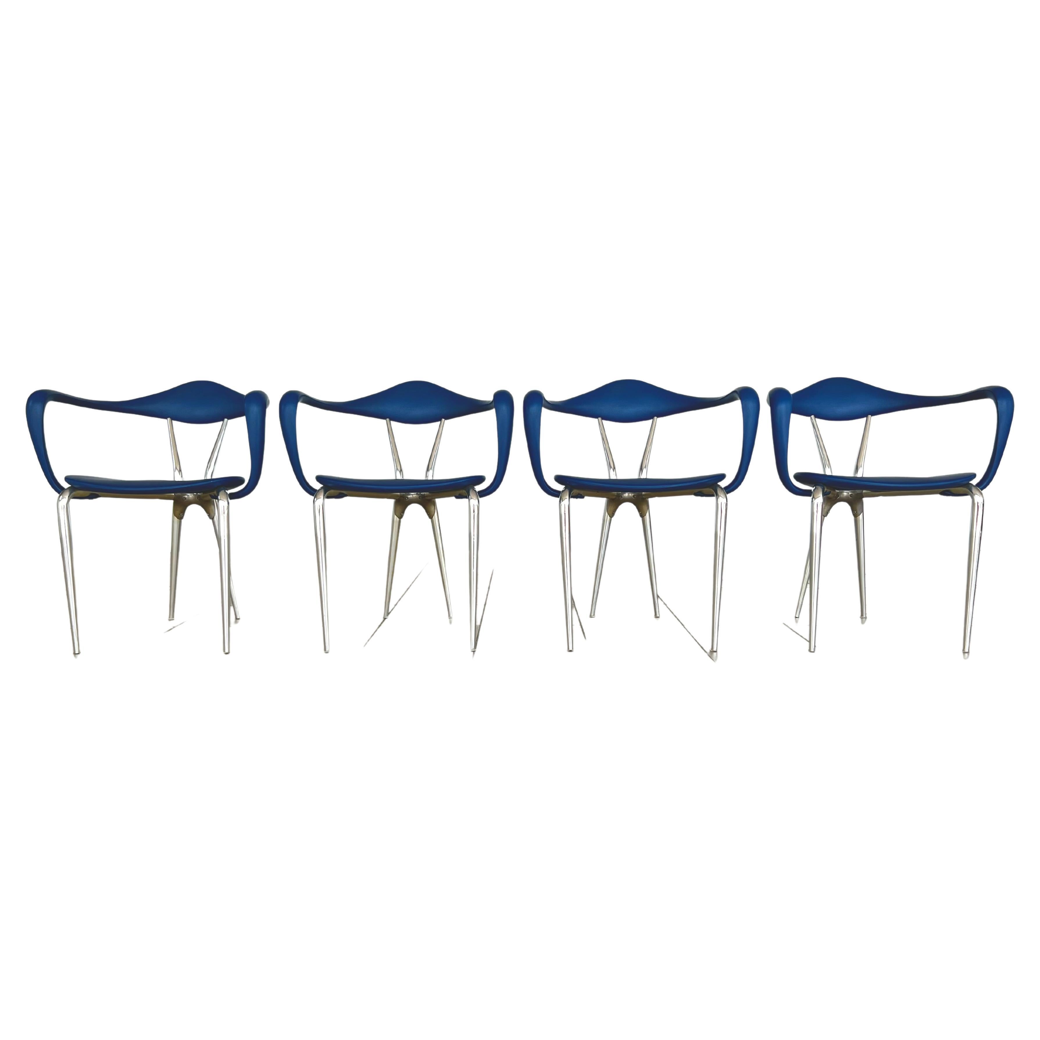 Rare Set of Four Sculptural Cast Aluminum f.a Porsche Ycami Edizioni Chairs