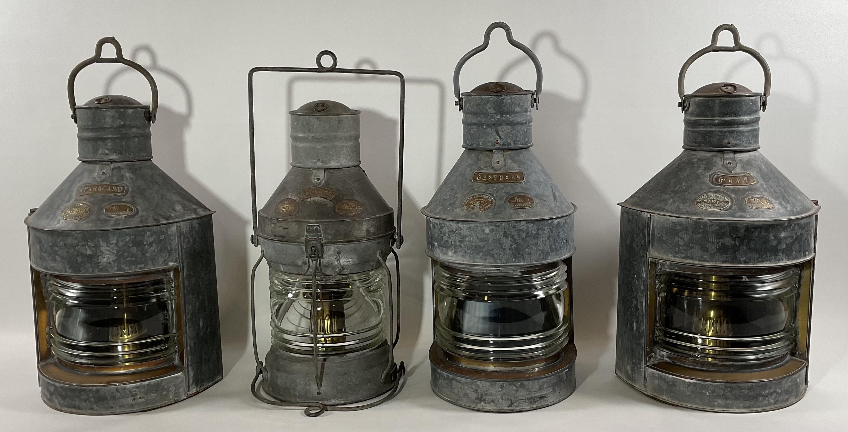 Steel Rare Set of Four Ships Lanterns For Sale