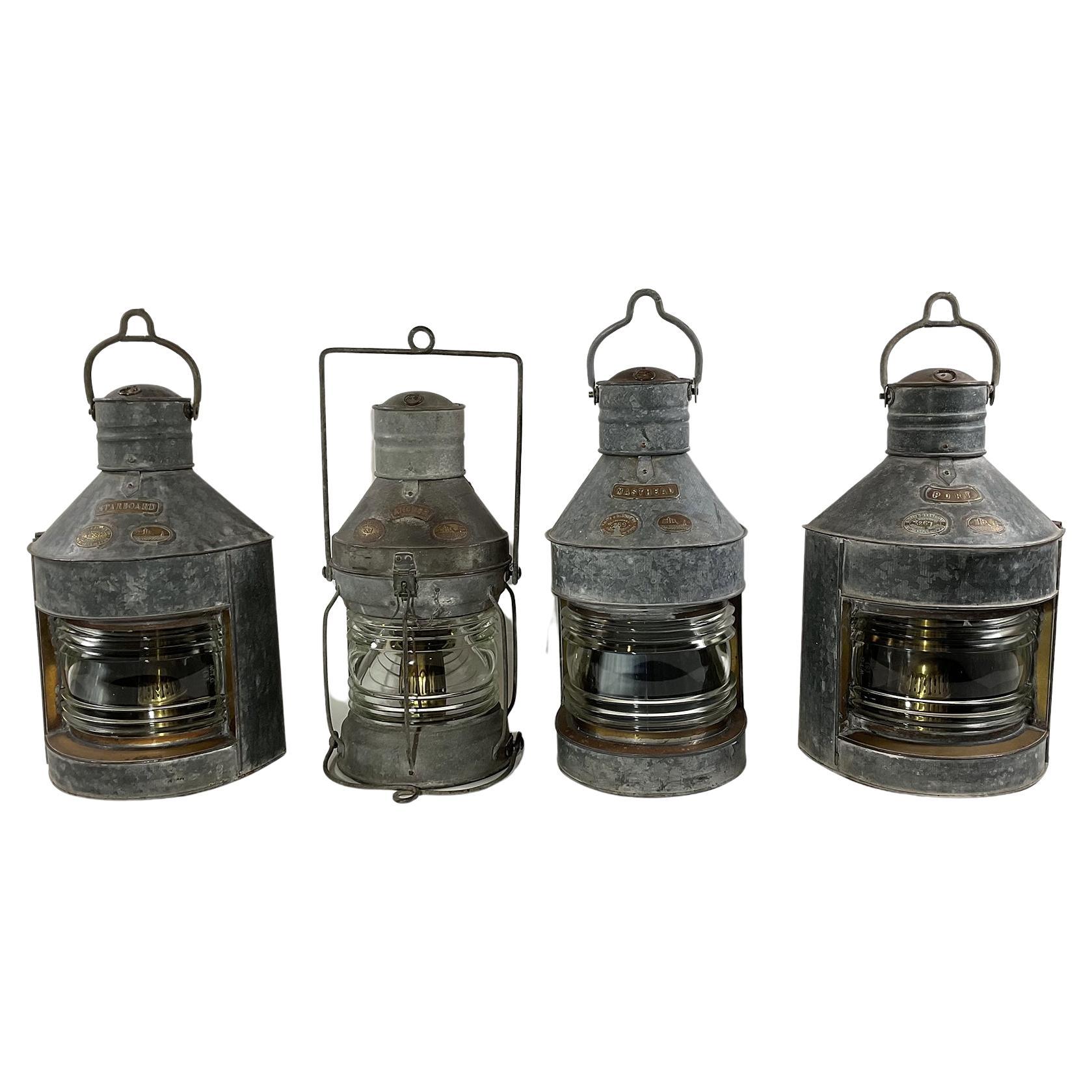 Rare Set of Four Ships Lanterns For Sale