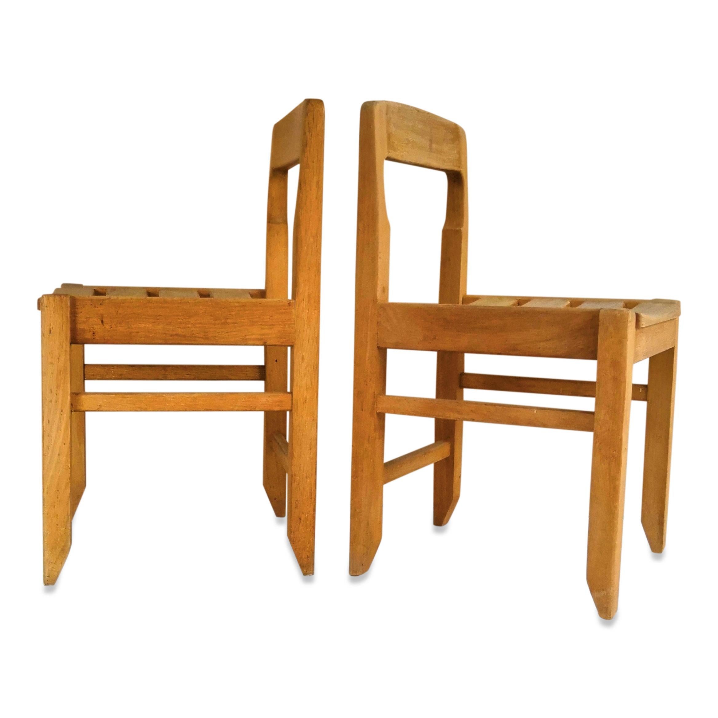 Rare Set of Four Solid French Oak Chairs by Guillerme & Chambron, France, 1960s 1