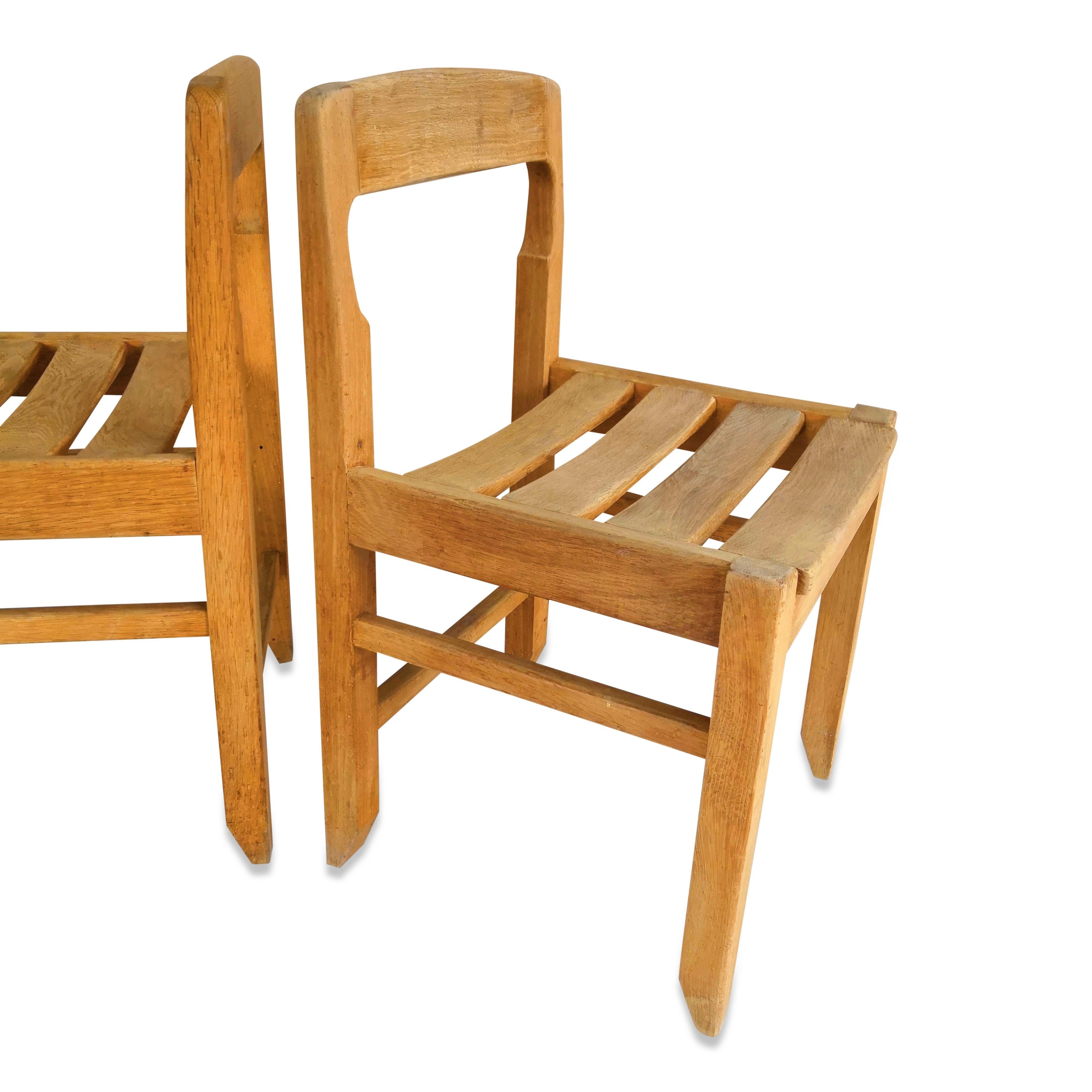 Rare Set of Four Solid French Oak Chairs by Guillerme & Chambron, France, 1960s 2