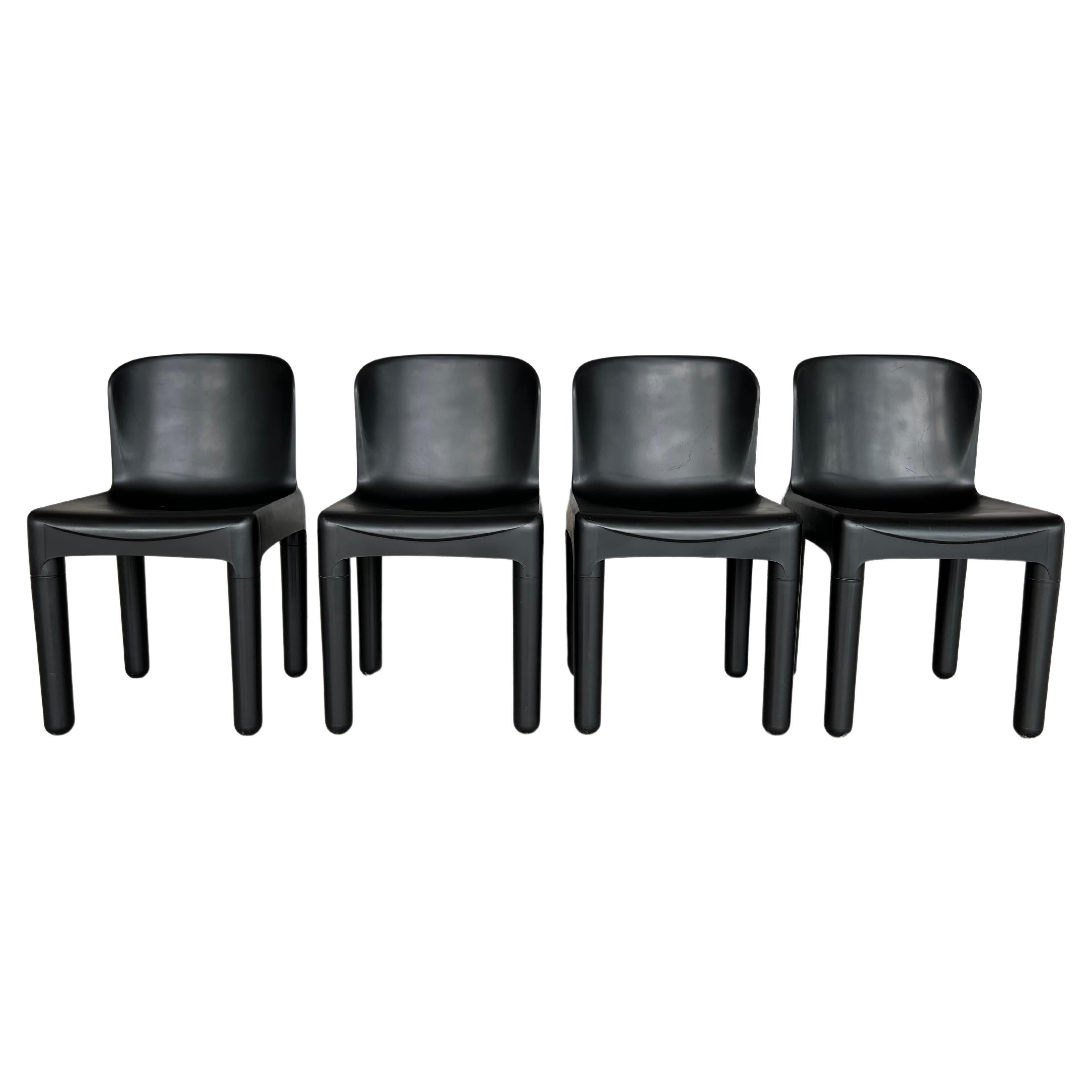 Rare Set of Four Space Age Black Plastic Dining Chairs by Marcello Siard For Sale