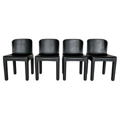 Rare Set of Four Space Age Black Plastic Dining Chairs by Marcello Siard