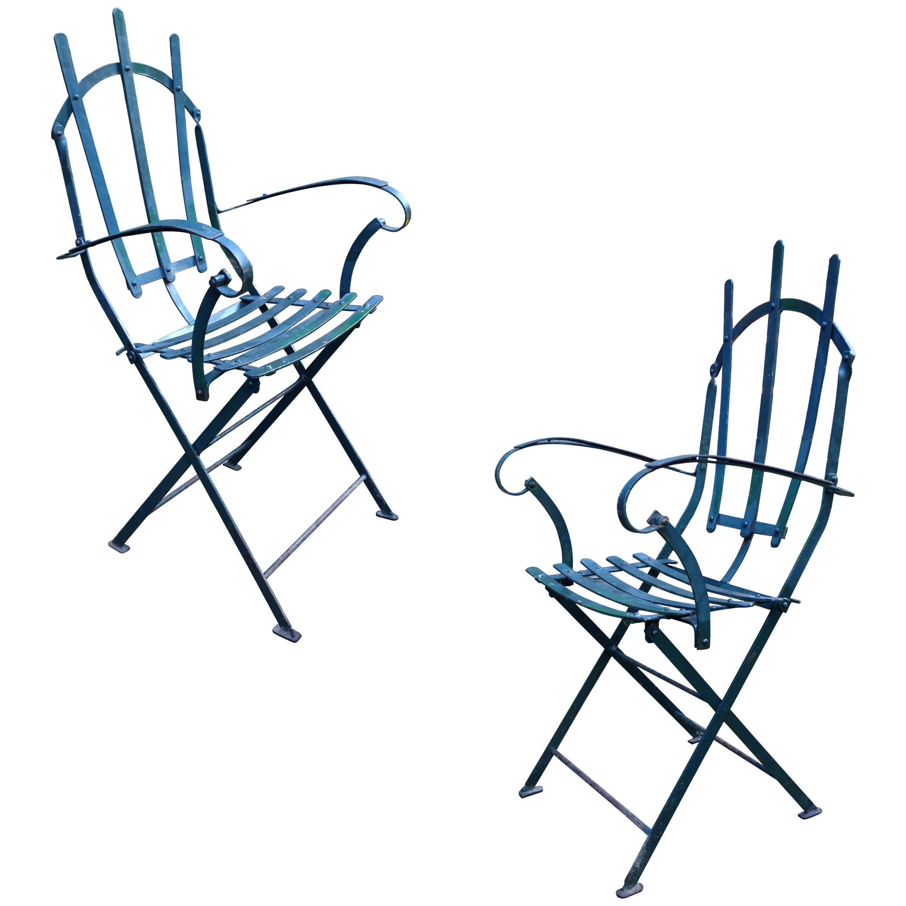Rare Set of Four Steel Garden Chairs, Early 20th Century For Sale