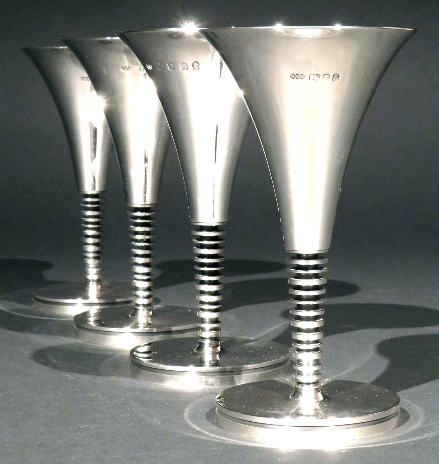 Gilt Rare Sterling Silver Champagne Flutes Designed for Elizabeth II Silver Jubilee For Sale