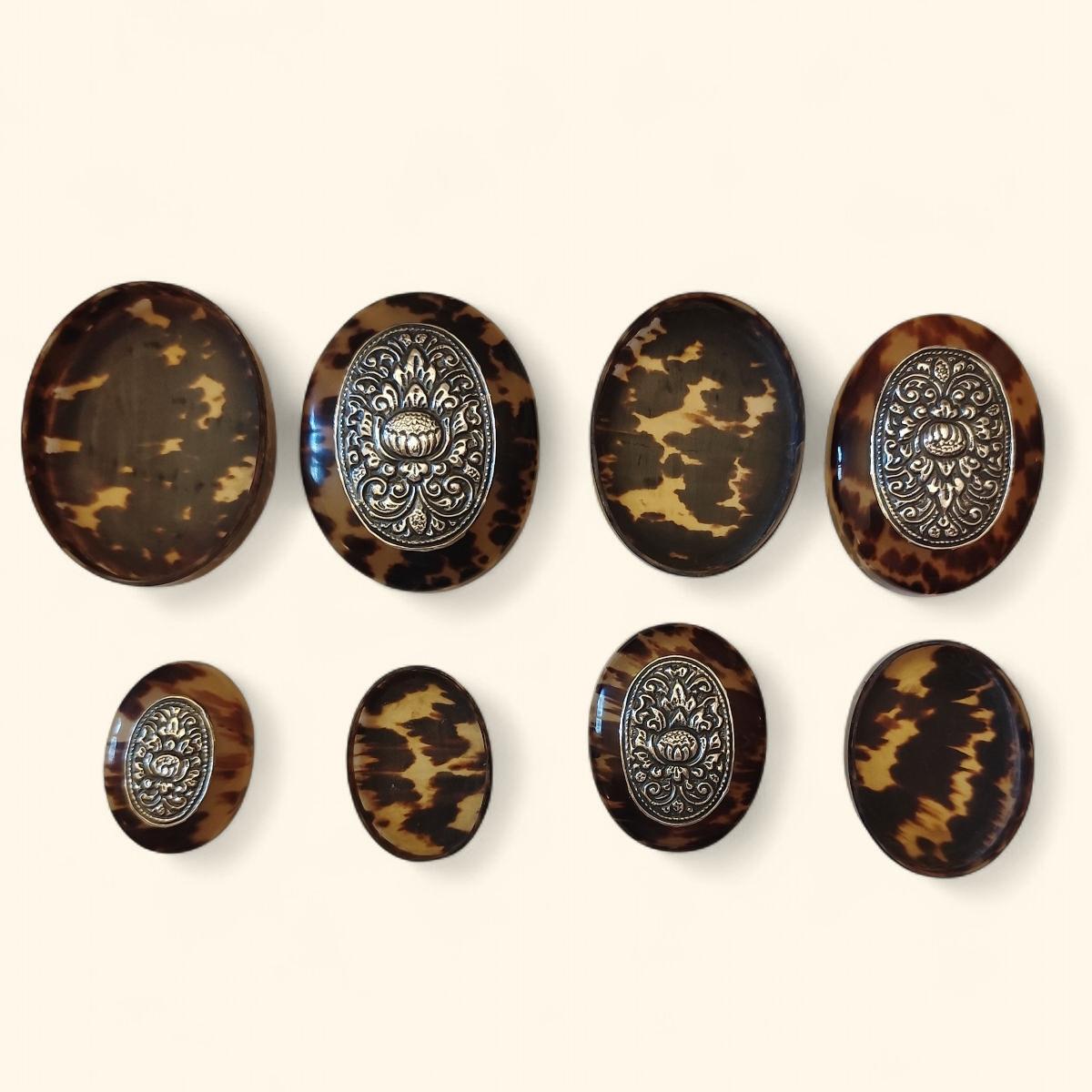 Rare Set of Four Tortoiseshell And Silver Nesting Boxes, Yogyakarta, Indonesia For Sale 3