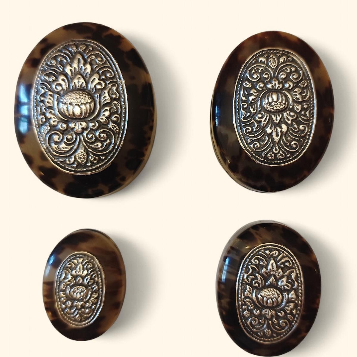 Rare Set of Four Tortoiseshell And Silver Nesting Boxes, Yogyakarta, Indonesia For Sale 4