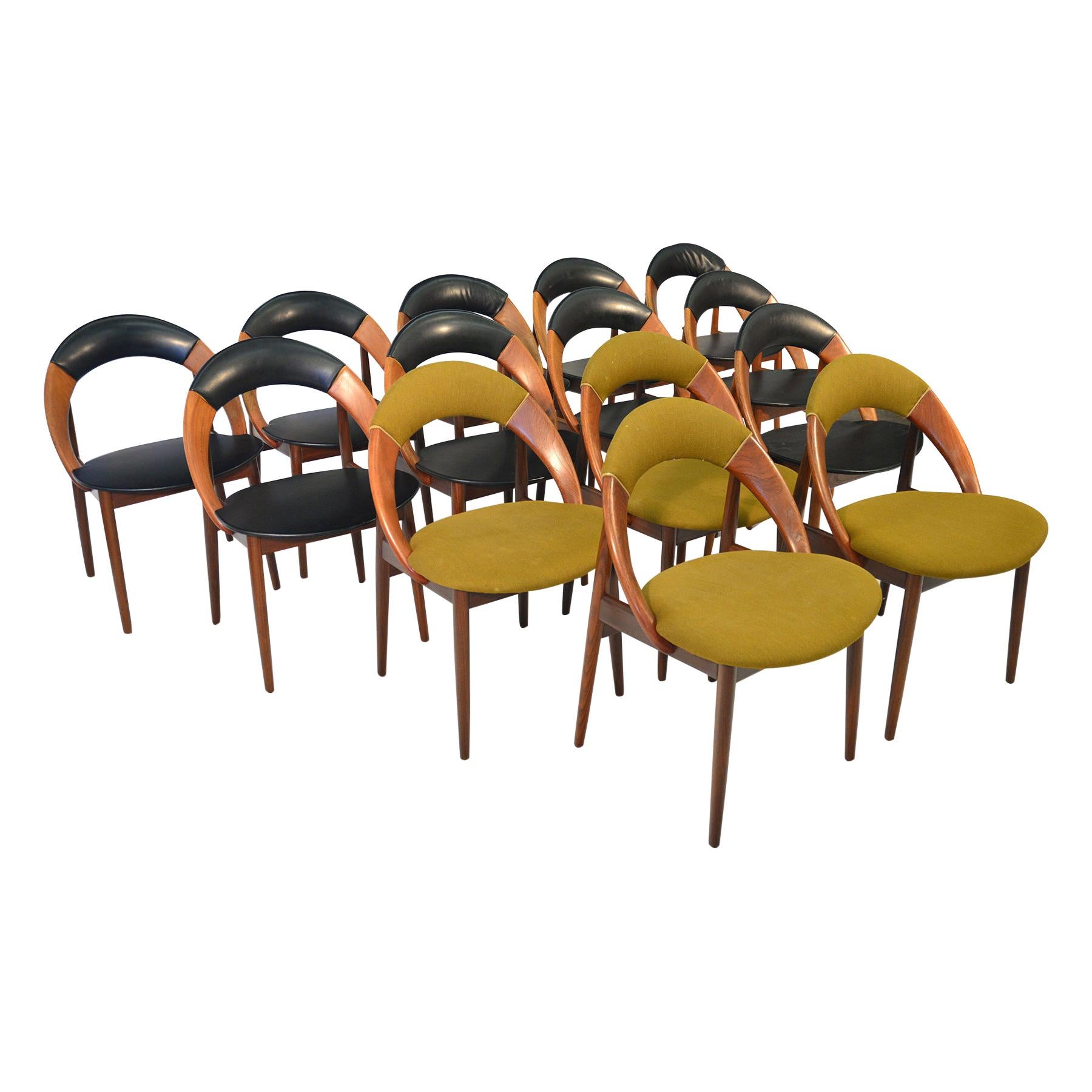 Rare Set of Fourteen Arne Hovmand Olsen Hoop Dining Chairs in Teak