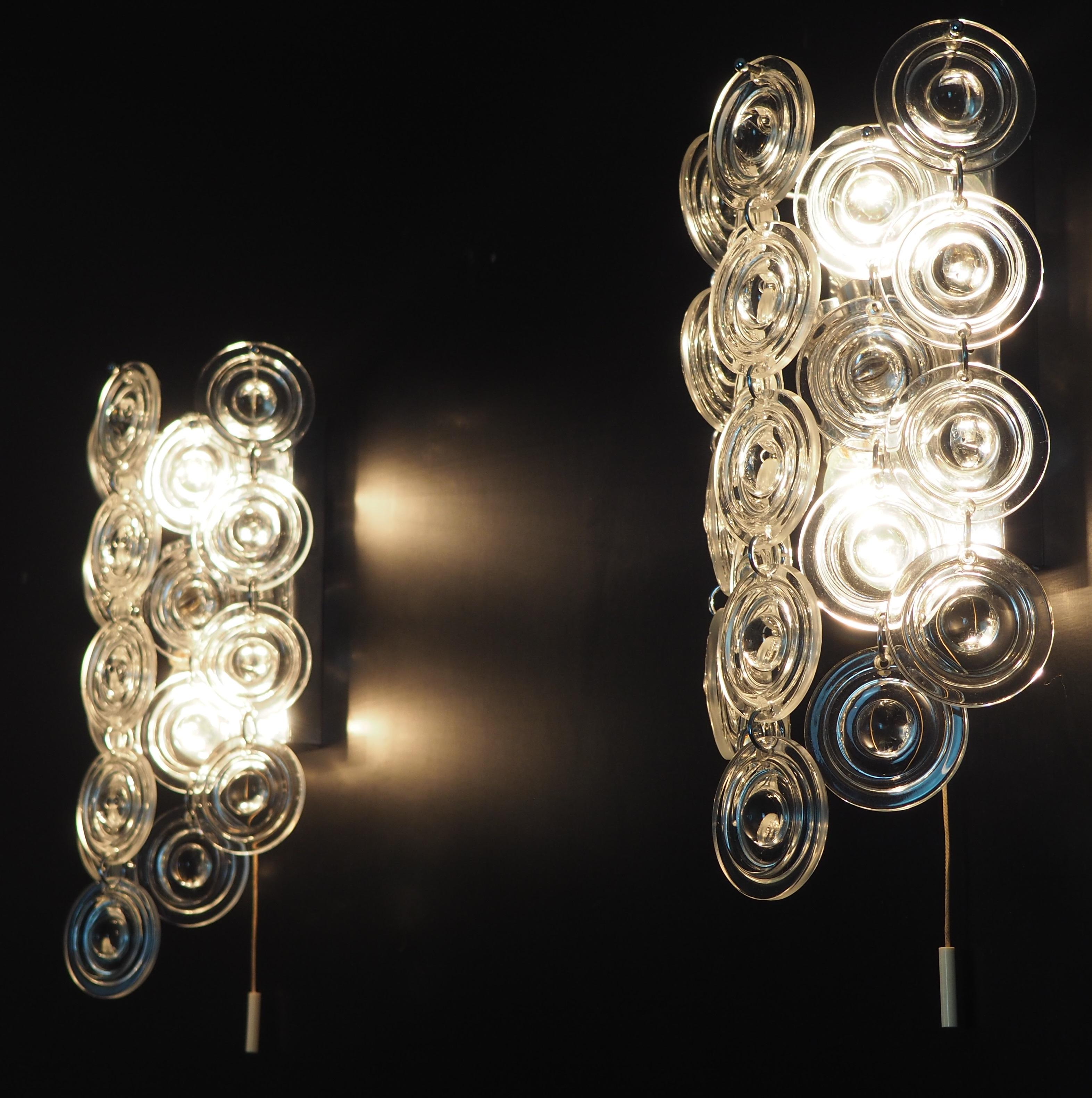 Rare Set of Glass and Nickel Light Fixtures by Sciolari, circa 1970s For Sale 4