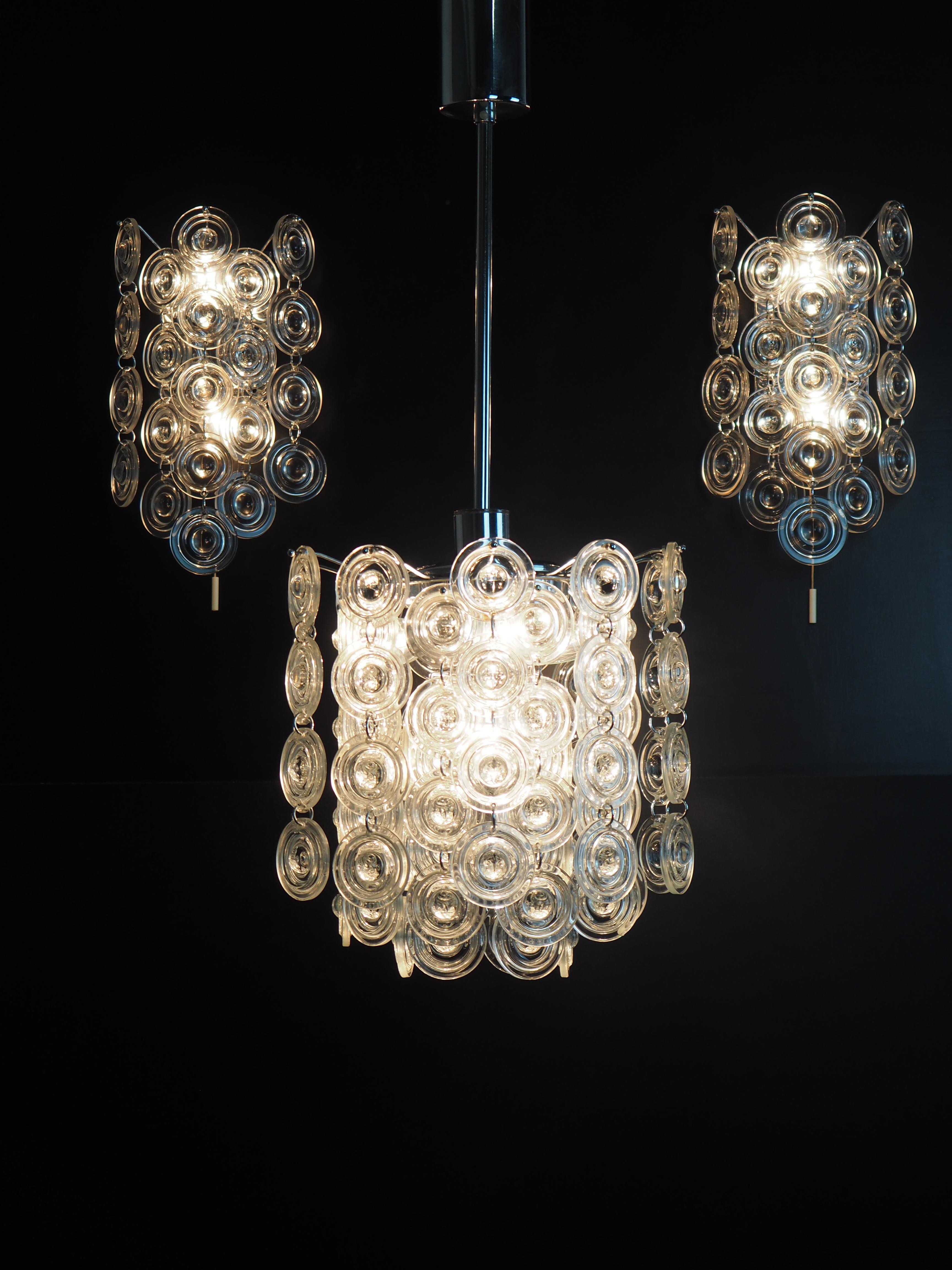 Italian Rare Set of Glass and Nickel Light Fixtures by Sciolari, circa 1970s For Sale