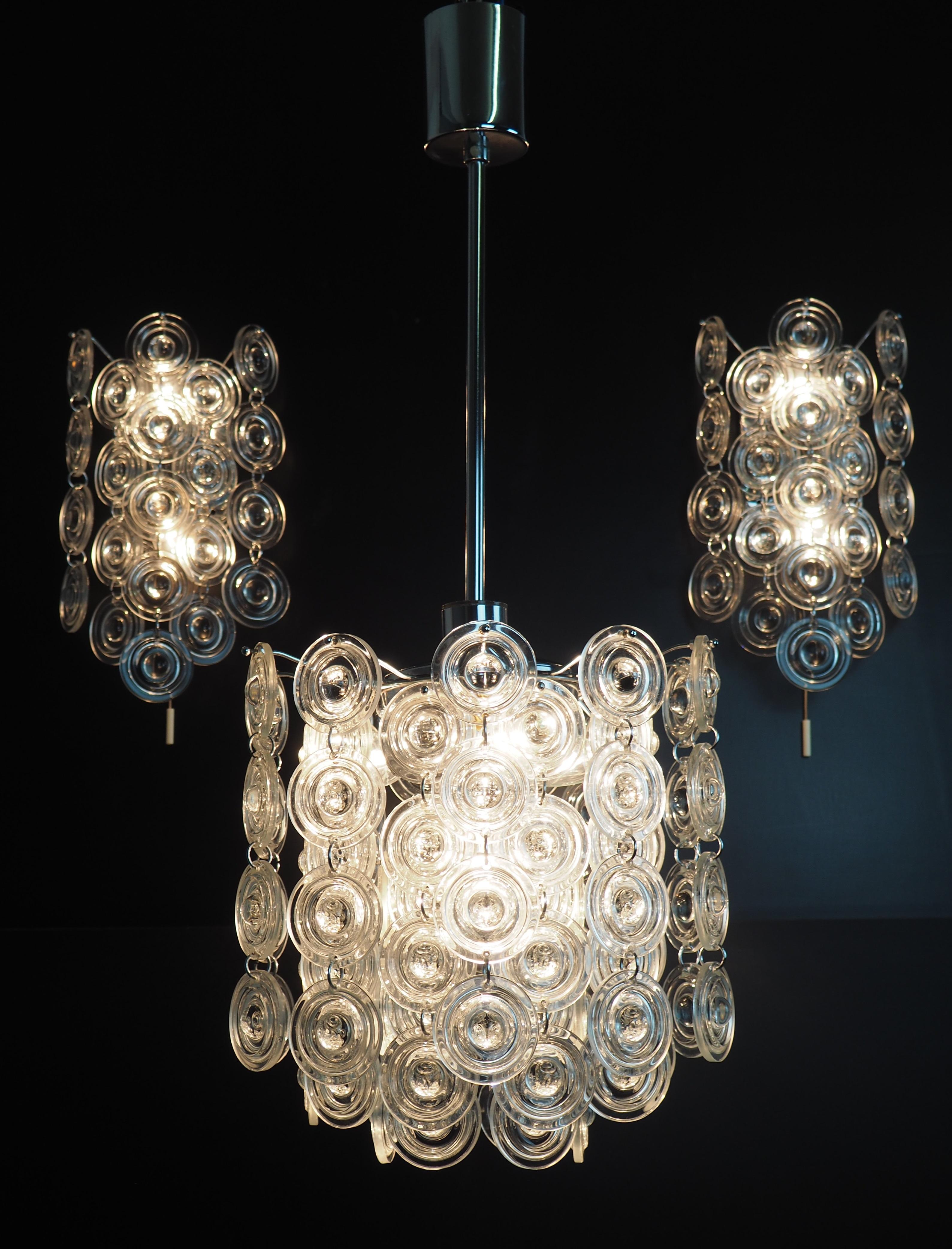Brass Rare Set of Glass and Nickel Light Fixtures by Sciolari, circa 1970s For Sale