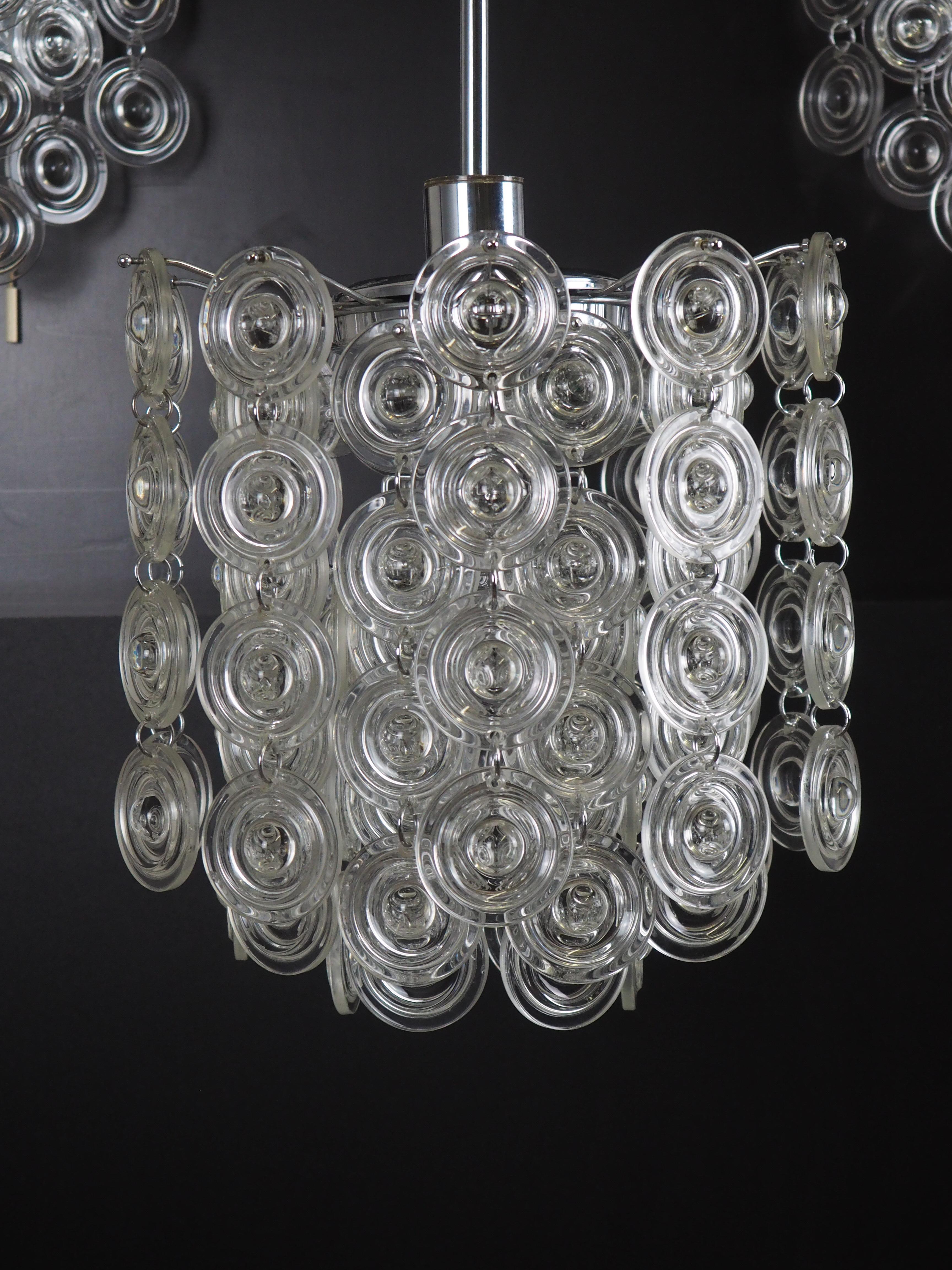 Rare Set of Glass and Nickel Light Fixtures by Sciolari, circa 1970s For Sale 1
