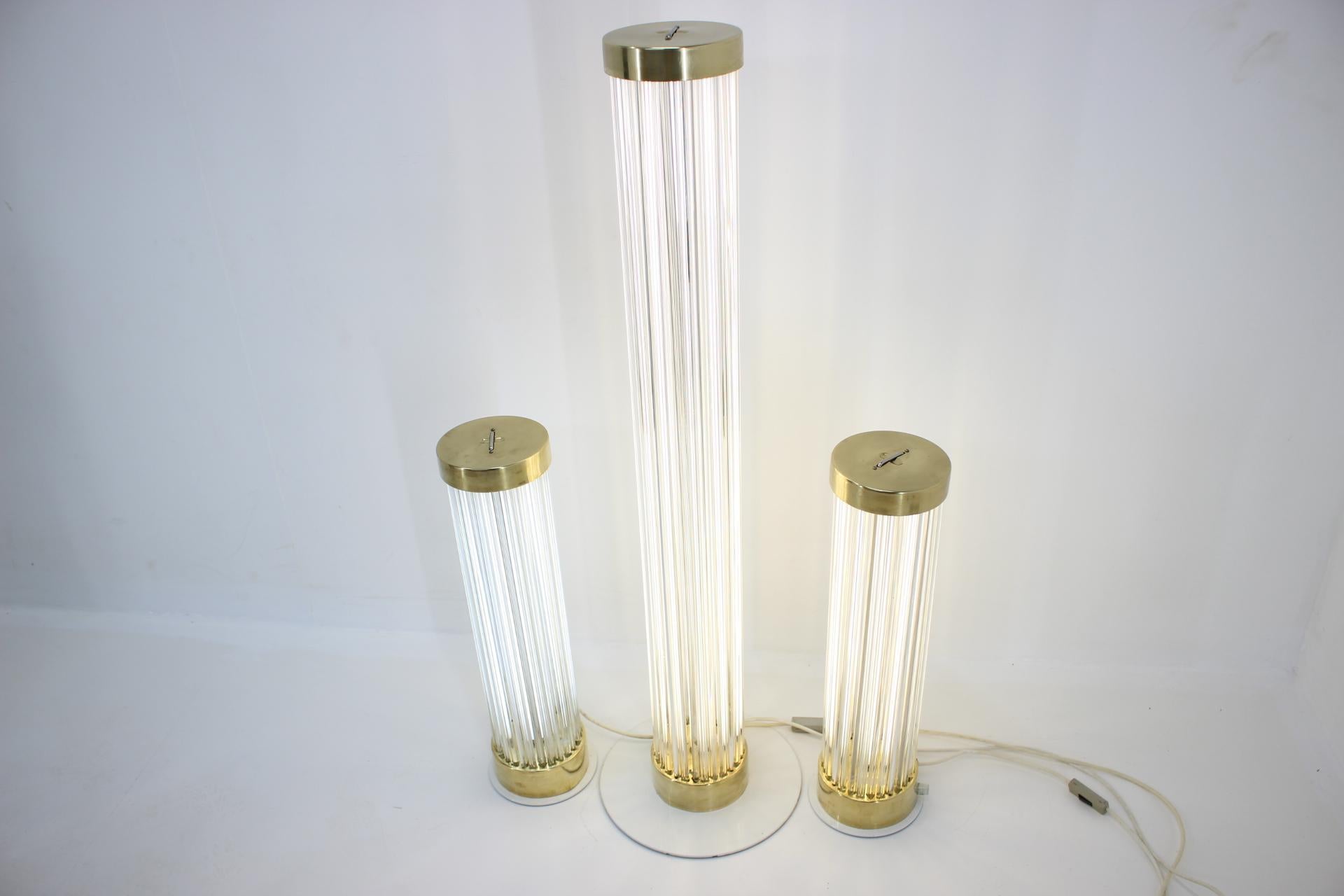 Mid-Century Modern Rare Set of Glass Brass Floor Lamps by Kamenicky Senov/Preciosa, 1960s For Sale