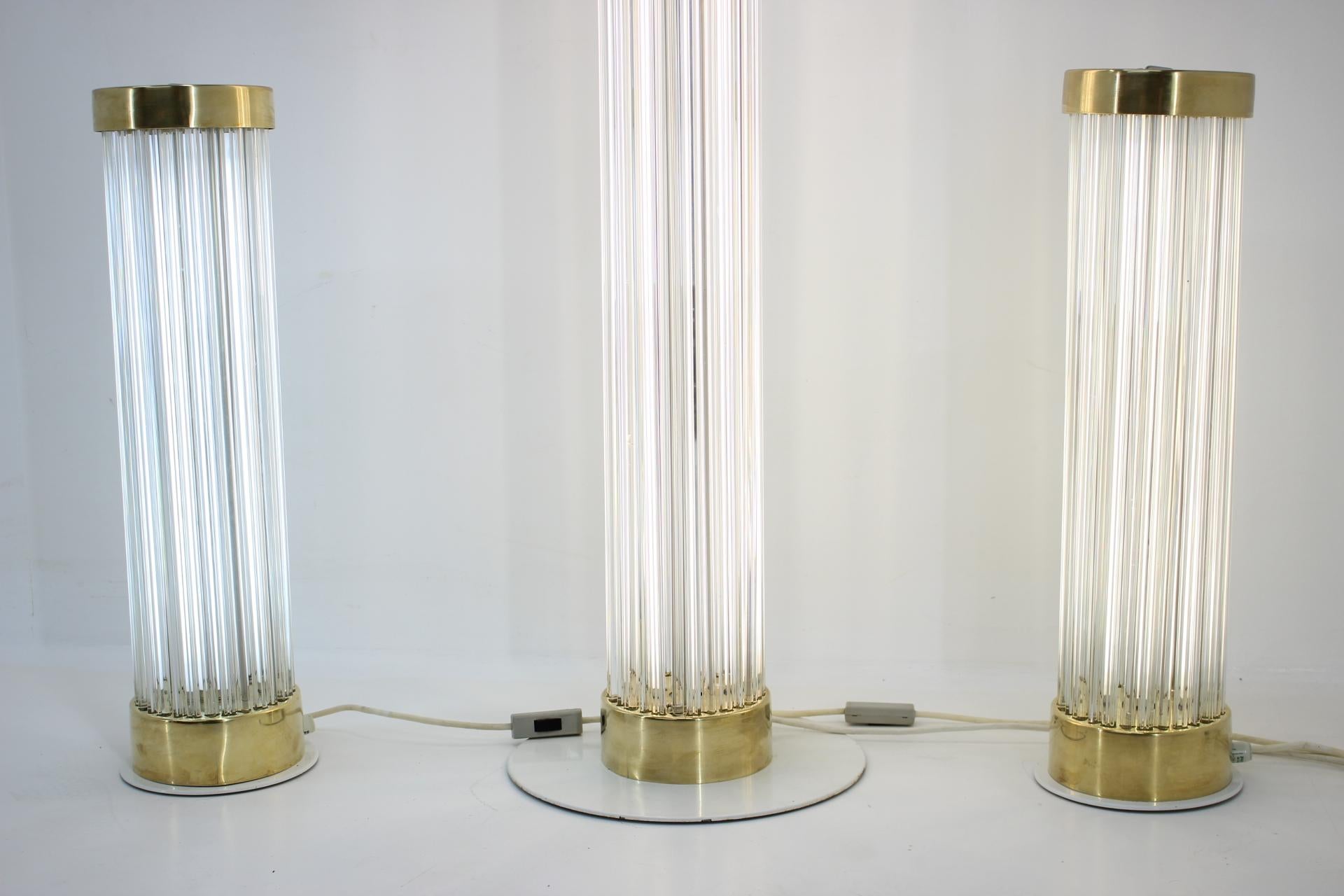 Czech Rare Set of Glass Brass Floor Lamps by Kamenicky Senov/Preciosa, 1960s For Sale