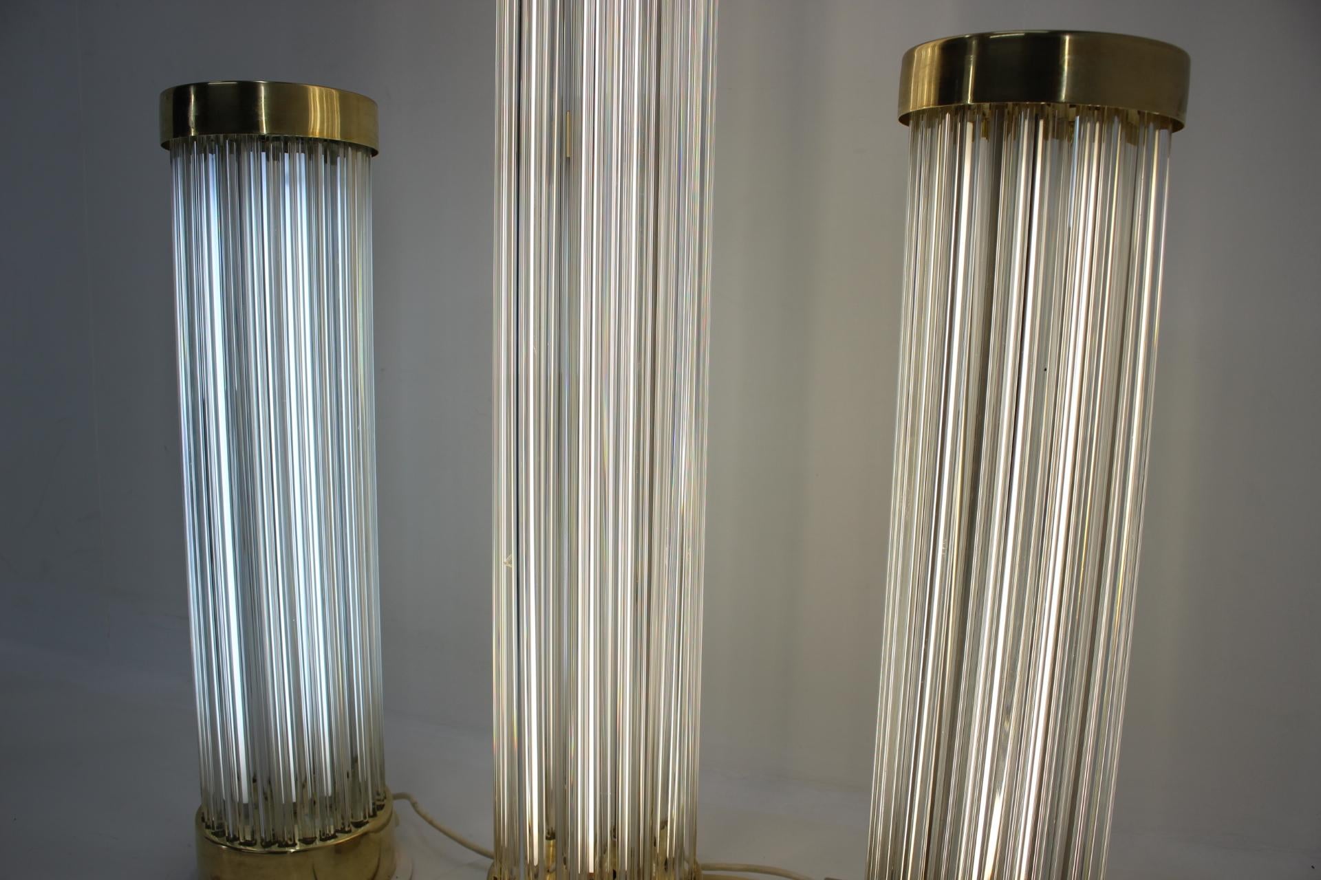 Mid-20th Century Rare Set of Glass Brass Floor Lamps by Kamenicky Senov/Preciosa, 1960s For Sale