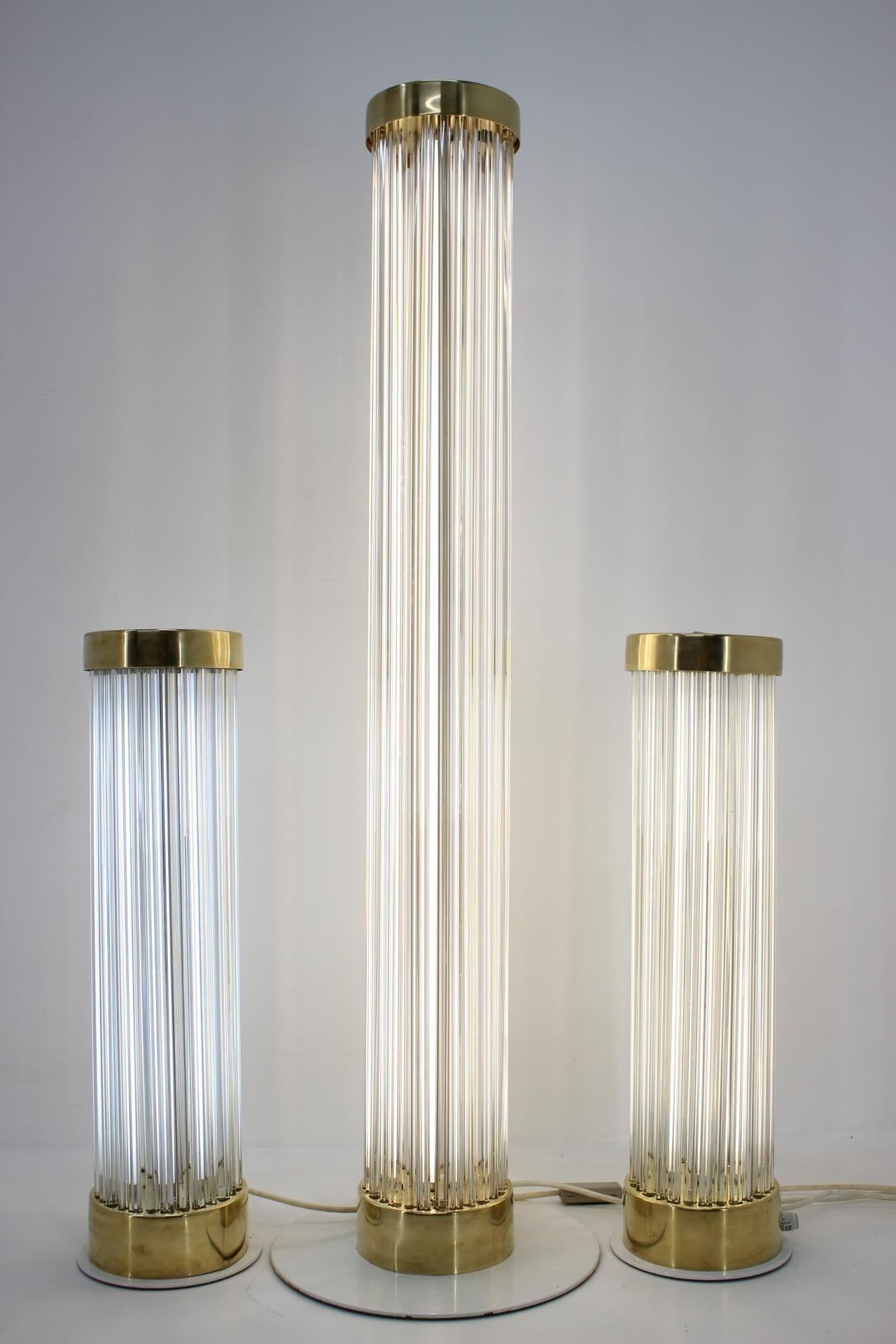 Rare Set of Glass Brass Floor Lamps by Kamenicky Senov/Preciosa, 1960s For Sale 3