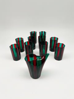 Rare ensemble de verres et carafe en verre soufflé par Fulvio Bianconi pour Venini