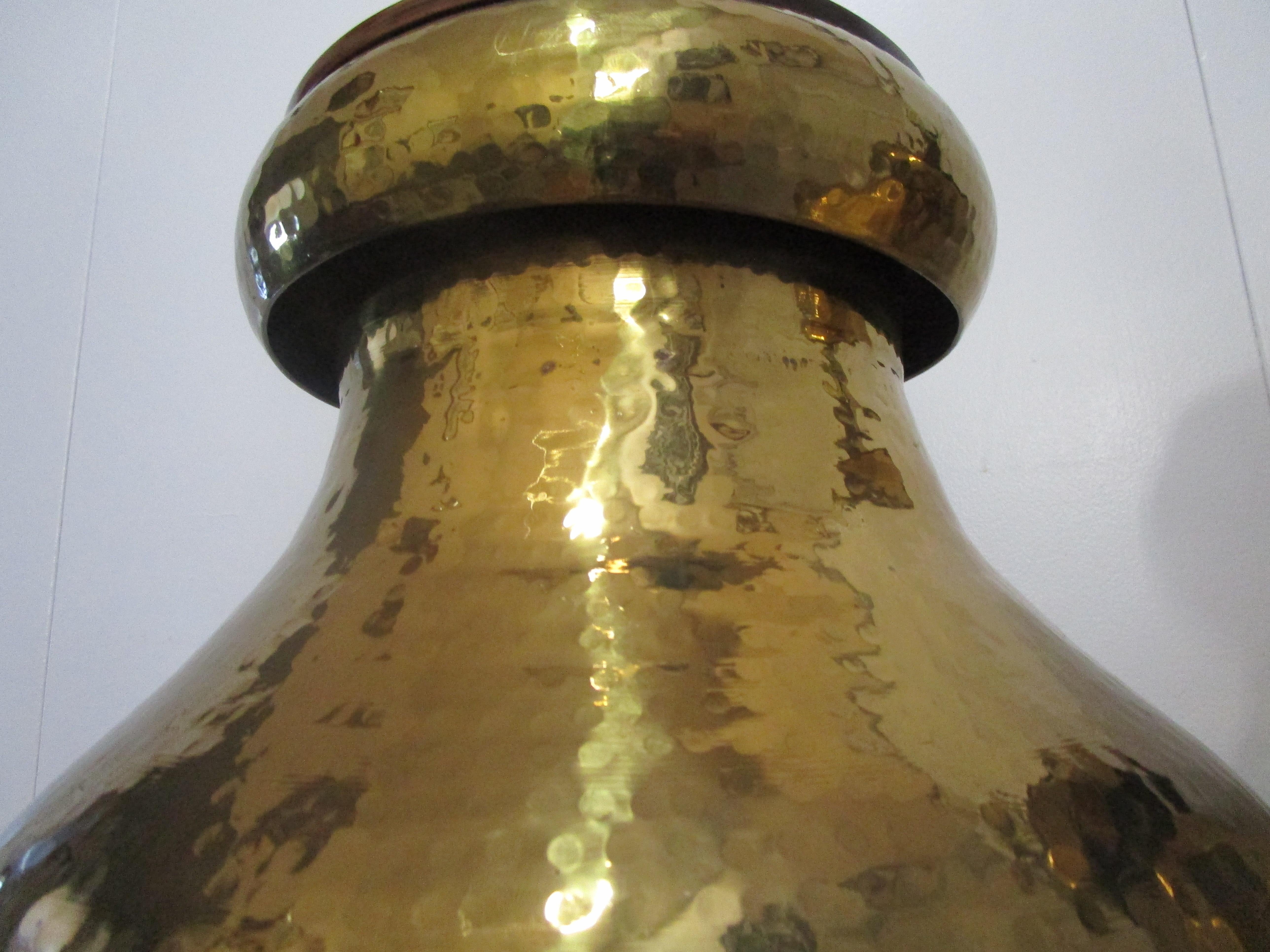Rare Set of Hand Hammered Gleaming Brass Monumental Table Lamps For Sale 2