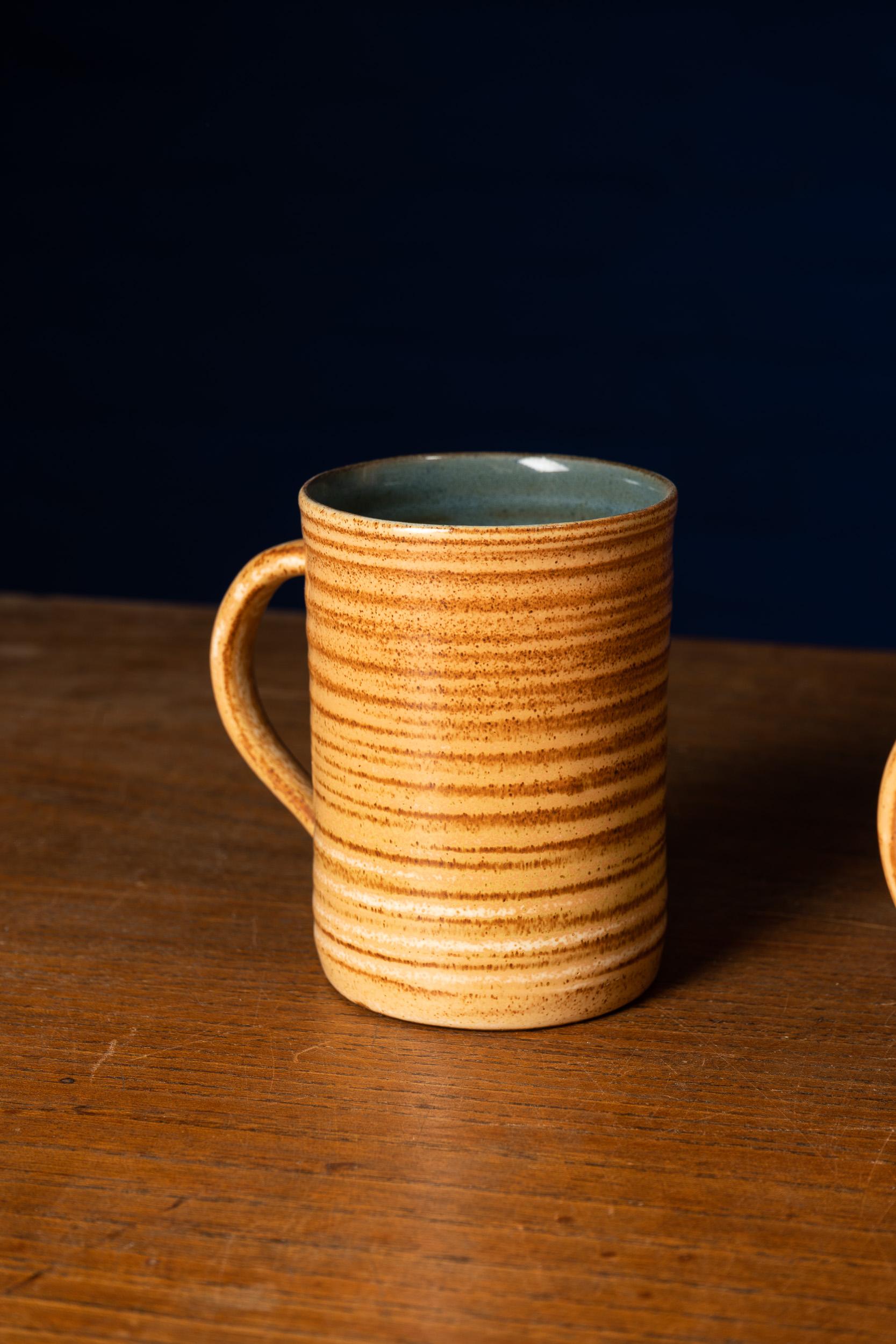 Hand-Crafted Rare Set of Handmade Ceramic Cups with Brown Spirals For Sale