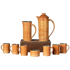 Vintage Rare Set of Handmade Ceramic Cups with Brown Spirals