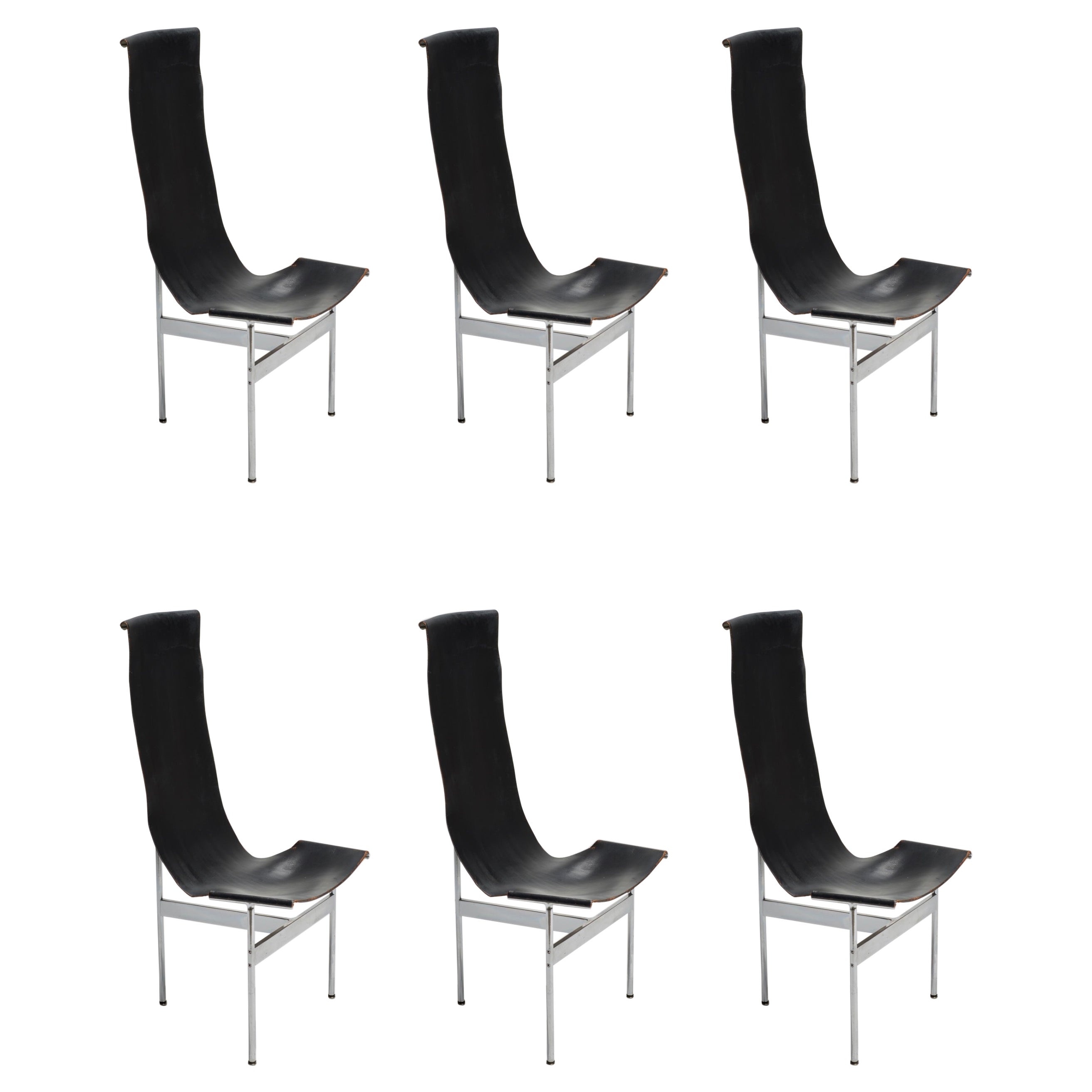 Ensemble rare de chaises en cuir T à haut dossier Katavolos,Littell&Kelley