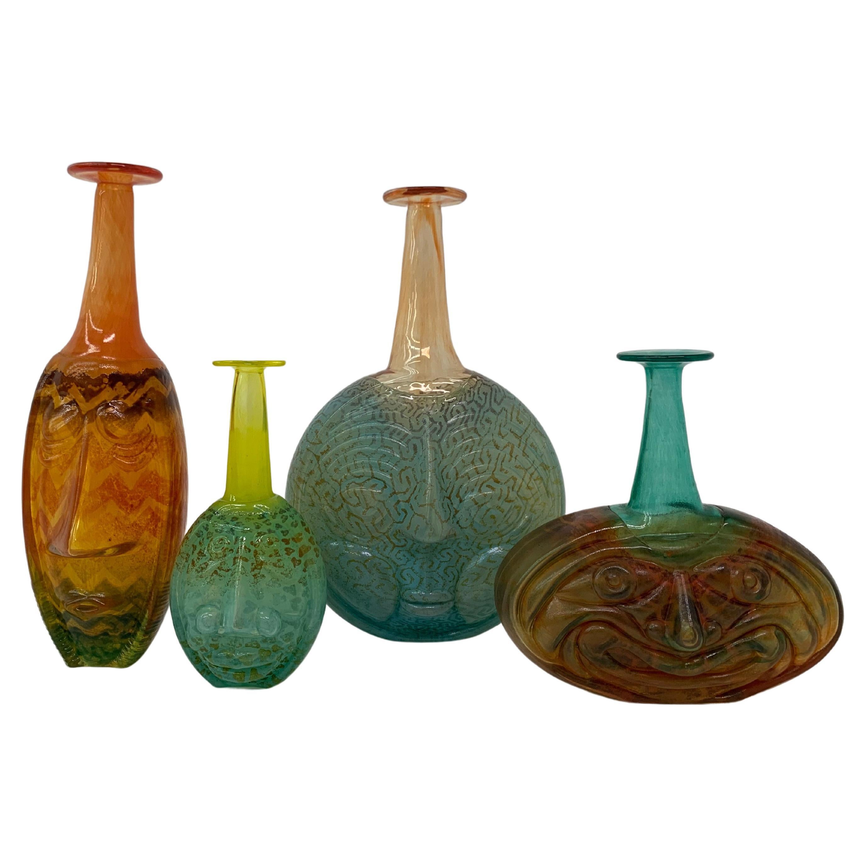 Rare Set of Kjell Engman for Kosta Boda Sweden ‘Rio’ Face Vases For Sale