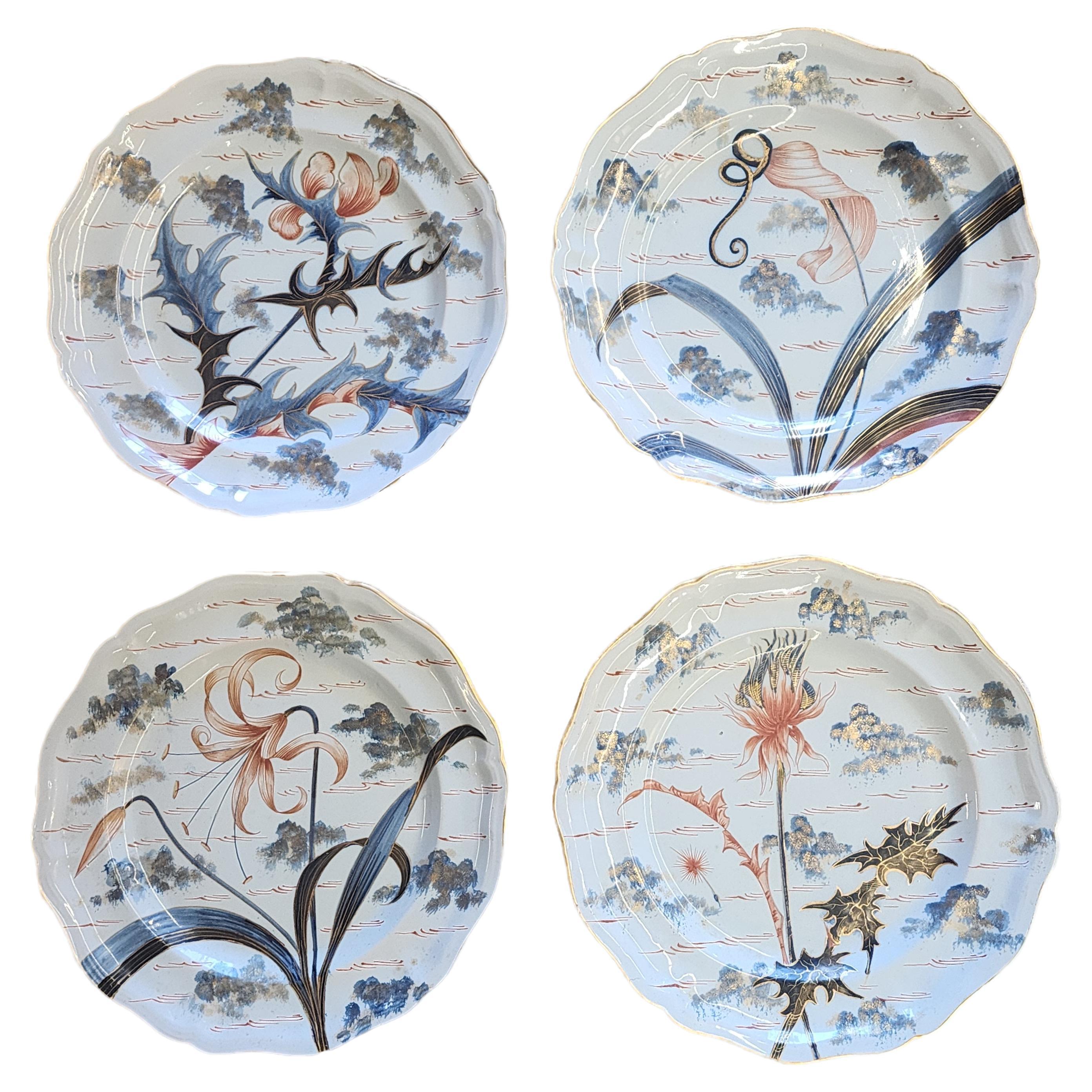 Rare set of Majolica plates by Emile Galle For Sale