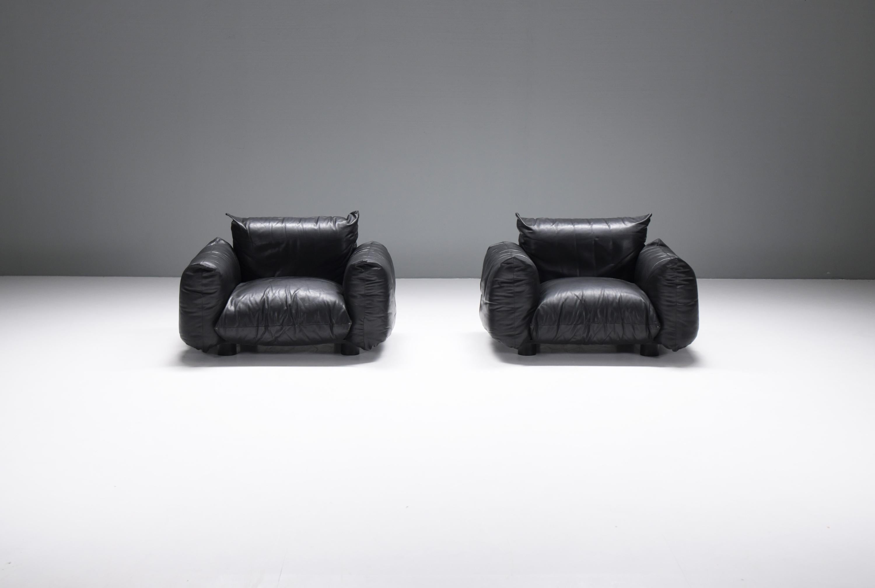 Mid-Century Modern Rare set of Marenco lounge chairs in leather by Mario Marenco for ARFLEX Italy