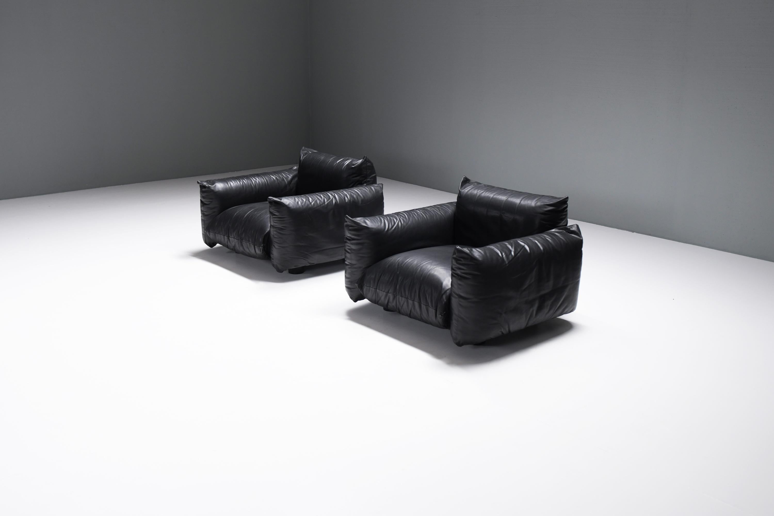 Italian Rare set of Marenco lounge chairs in leather by Mario Marenco for ARFLEX Italy