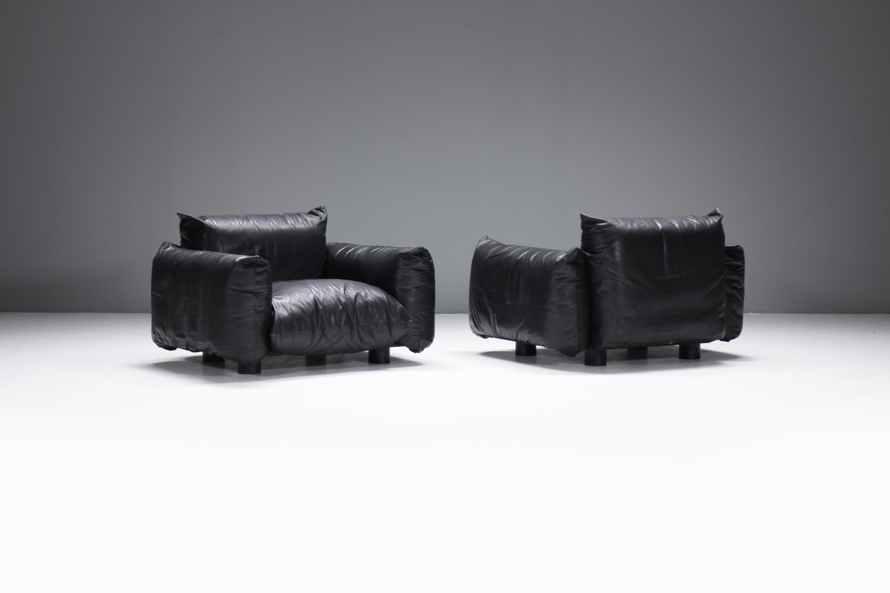 20th Century Rare set of Marenco lounge chairs in leather by Mario Marenco for ARFLEX Italy