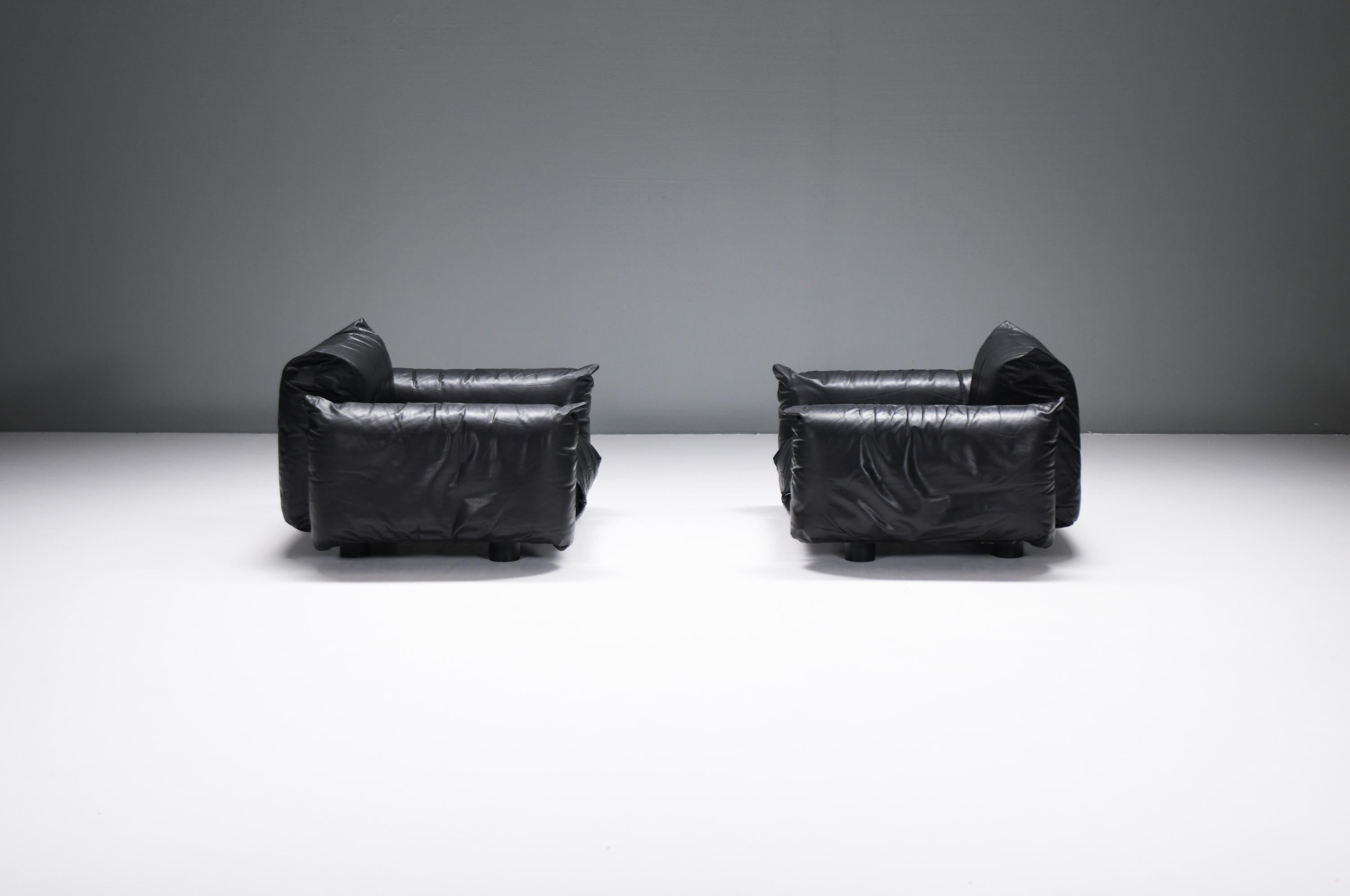Leather Rare set of Marenco lounge chairs in leather by Mario Marenco for ARFLEX Italy