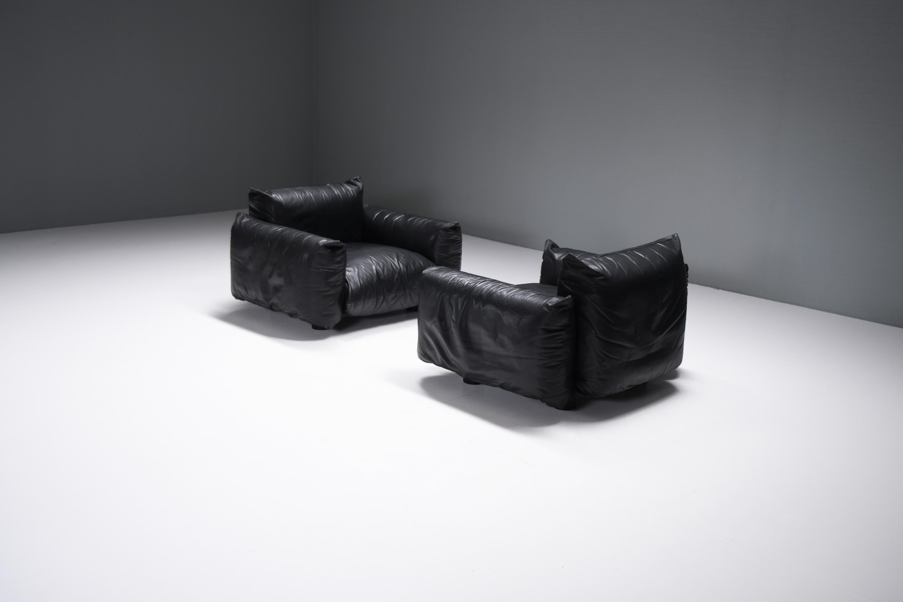 Rare set of Marenco lounge chairs in leather by Mario Marenco for ARFLEX Italy 1
