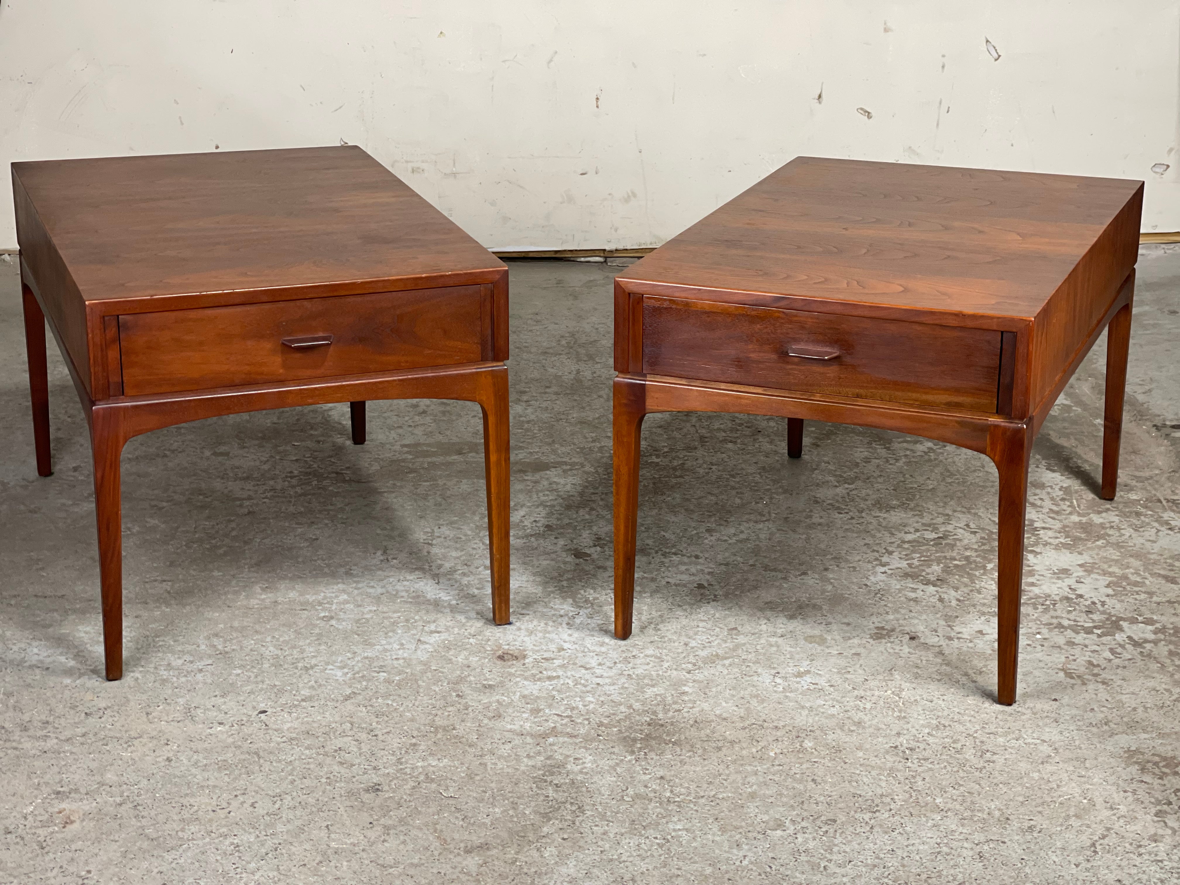 Rare Set of Mid-Century Modern Nightstands by Ace-Hi in Solid Walnut In Good Condition In Framingham, MA