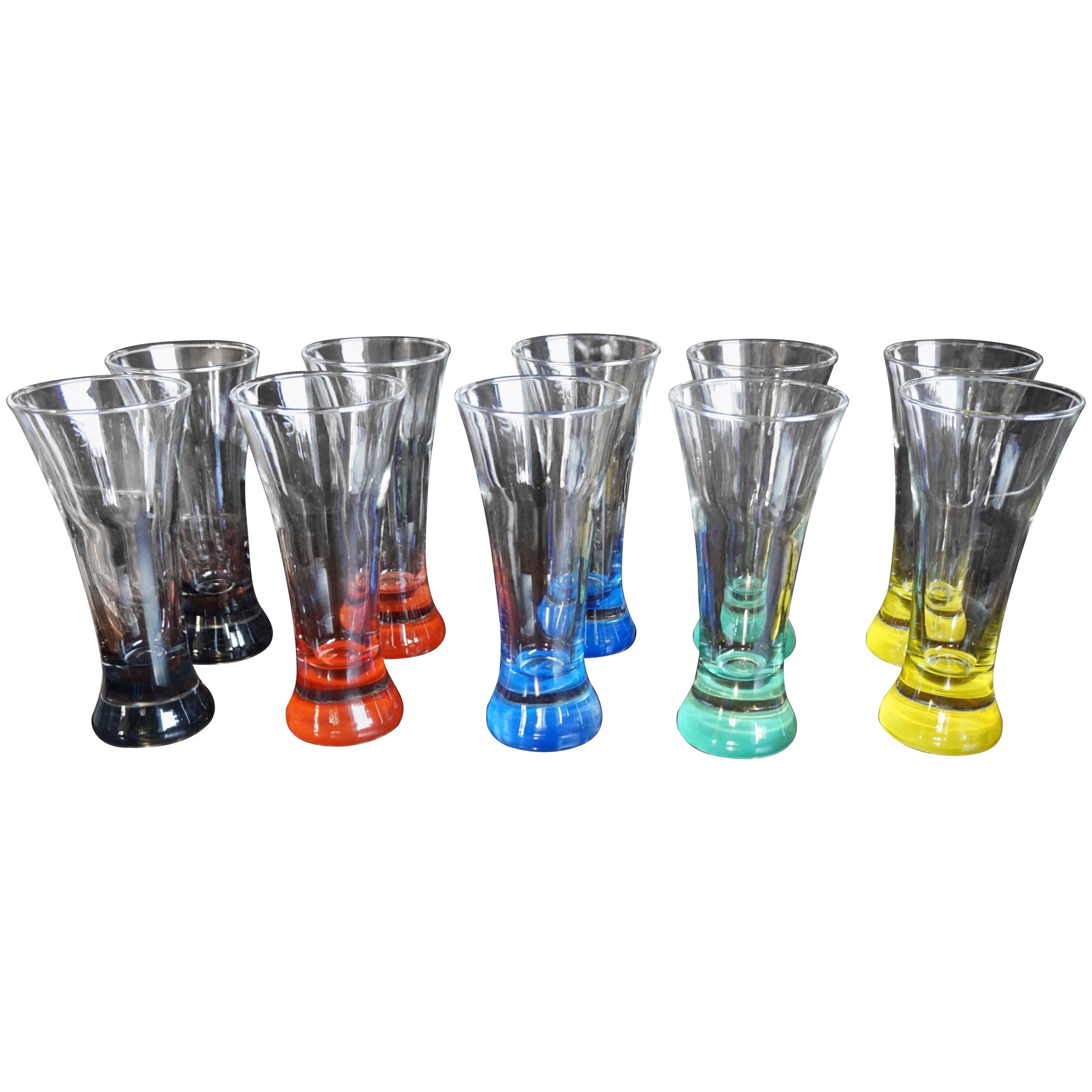 Rare colorful and Stylish Set of Midcentury Modern French Drinking Glasses  For Sale