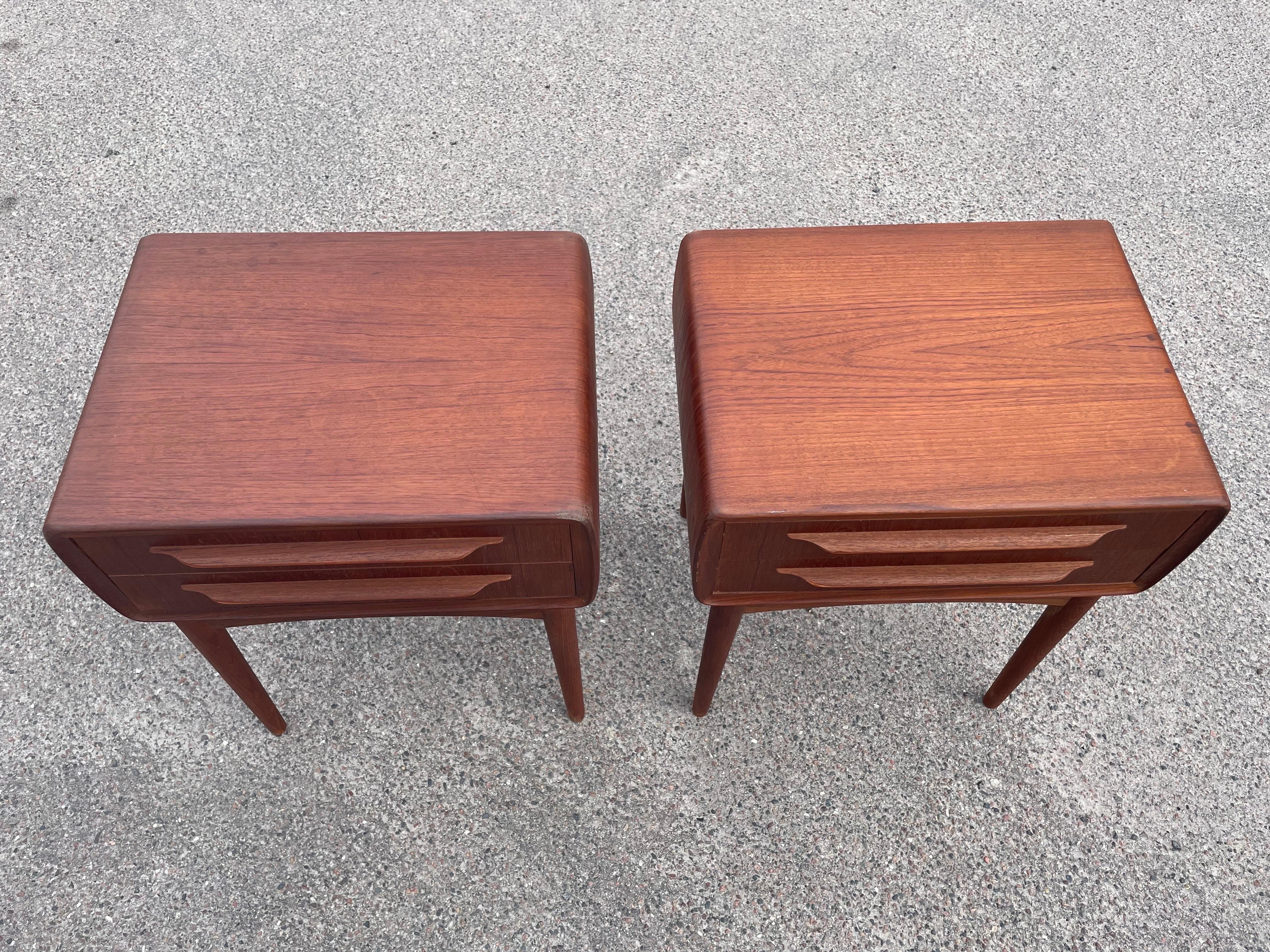 Introducing the pinnacle of Danish Mid-Century Modern design - a rare and coveted pair of nightstands in teak that stands out from the rest. Designed by Johannes Andersen and made by CFC furniture in Denmark during the 1960s, these nightstands are a