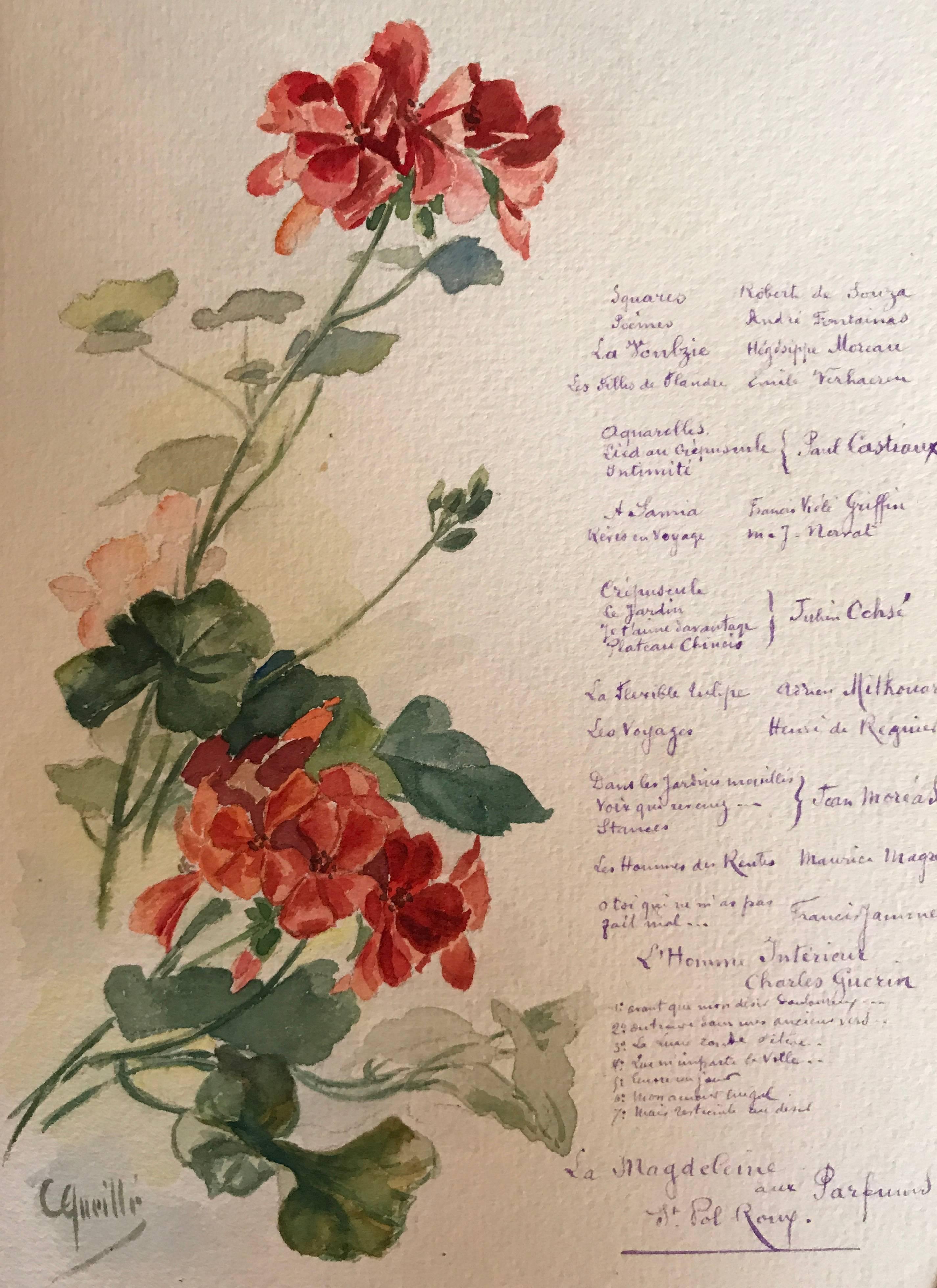 Beautiful group of nine (9) original French watercolour paintings - mainly of a floral and landscape nature. The works date between 1904 and 1941 - with the majority being around the 1910's and 1920's period. 

The paintings are all inscribed