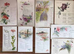 Antique Rare Set of Nine Original French Watercolour Designs & Illustrations