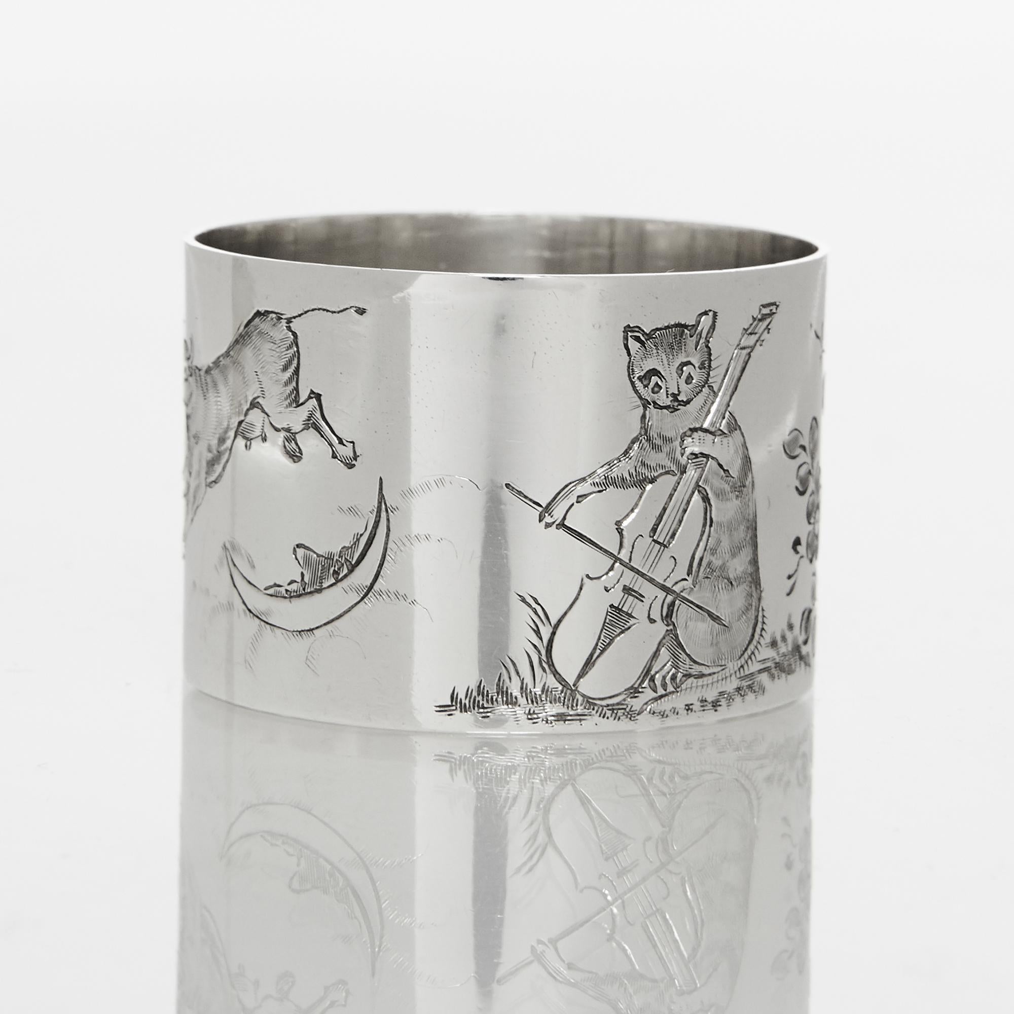 Rare Set of Nursery Rhyme Silver Napkin Rings 5